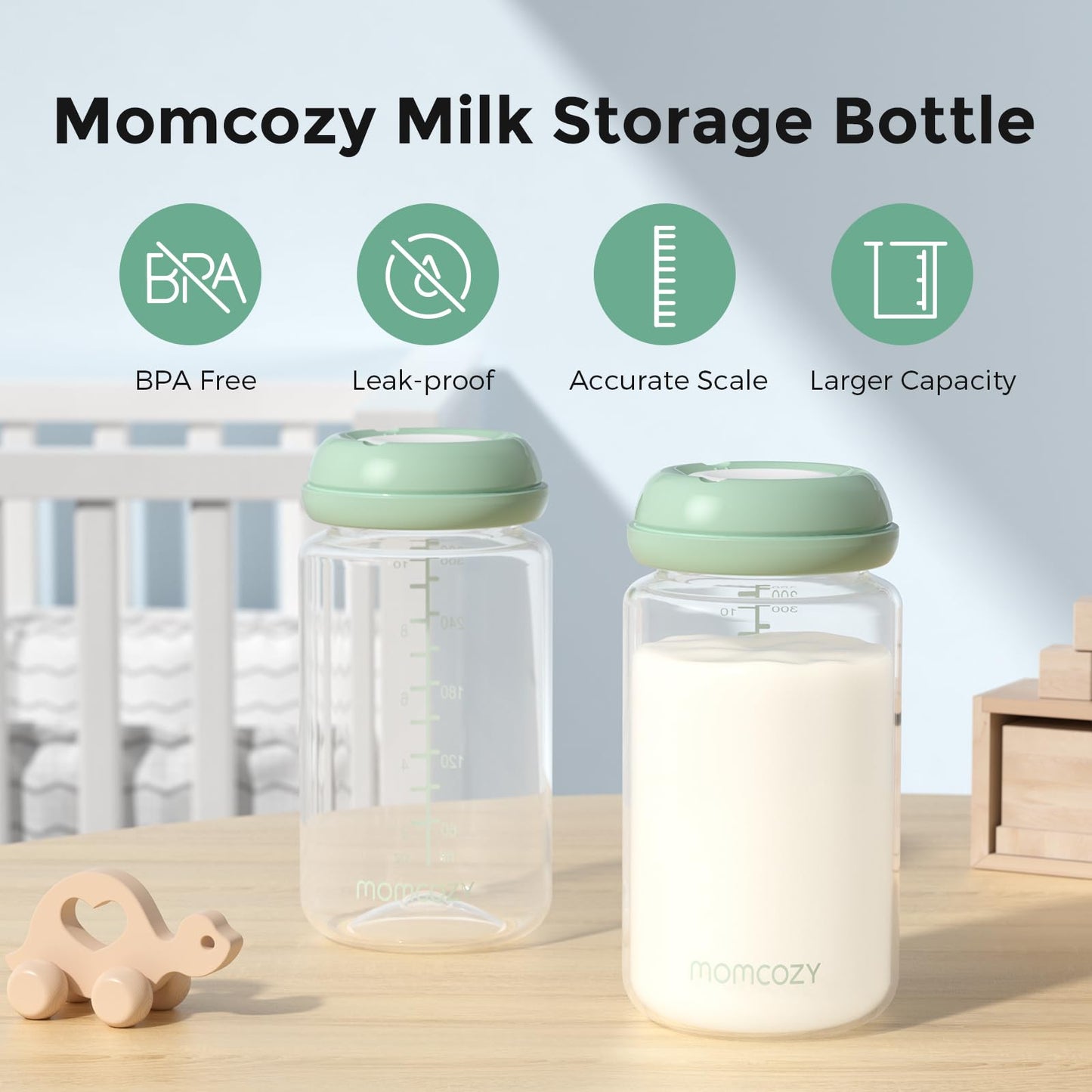 Momcozy Biberón Natural De Boca Ancha, Sin Bpa, Ideal Para Guardar Leche Materna En El Refrigerador Y El Enfriador De Leche, Esencial Para La Lactancia, 283 G (4 Unidades)