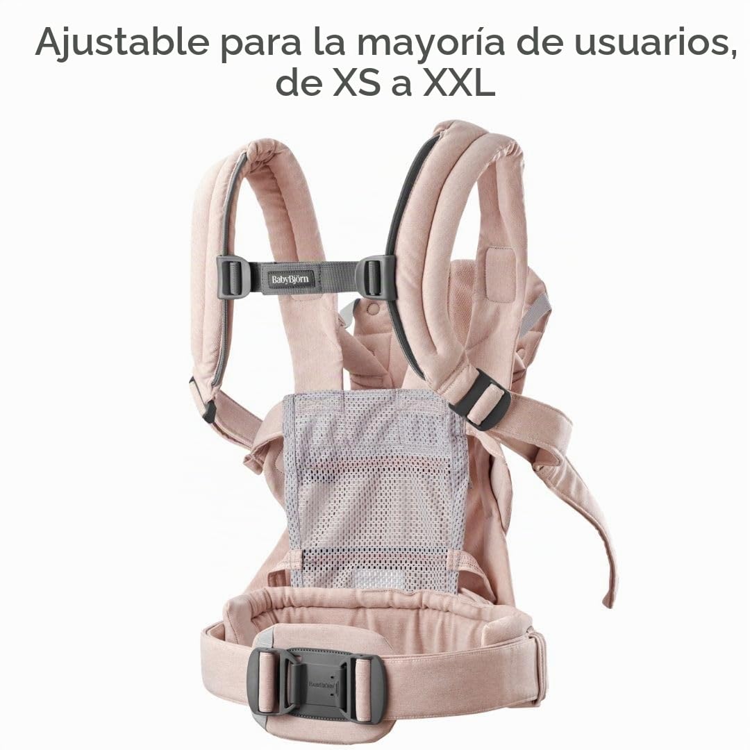 BabyBjörn Canguro Portabebé Harmony, Tejido Jaspeado, Rosa claro | Ergonómico, para recién nacidos hasta los 3 años (3.2–15 kg), 4 posiciones, posición de piernas ajustable, suave y cómodo