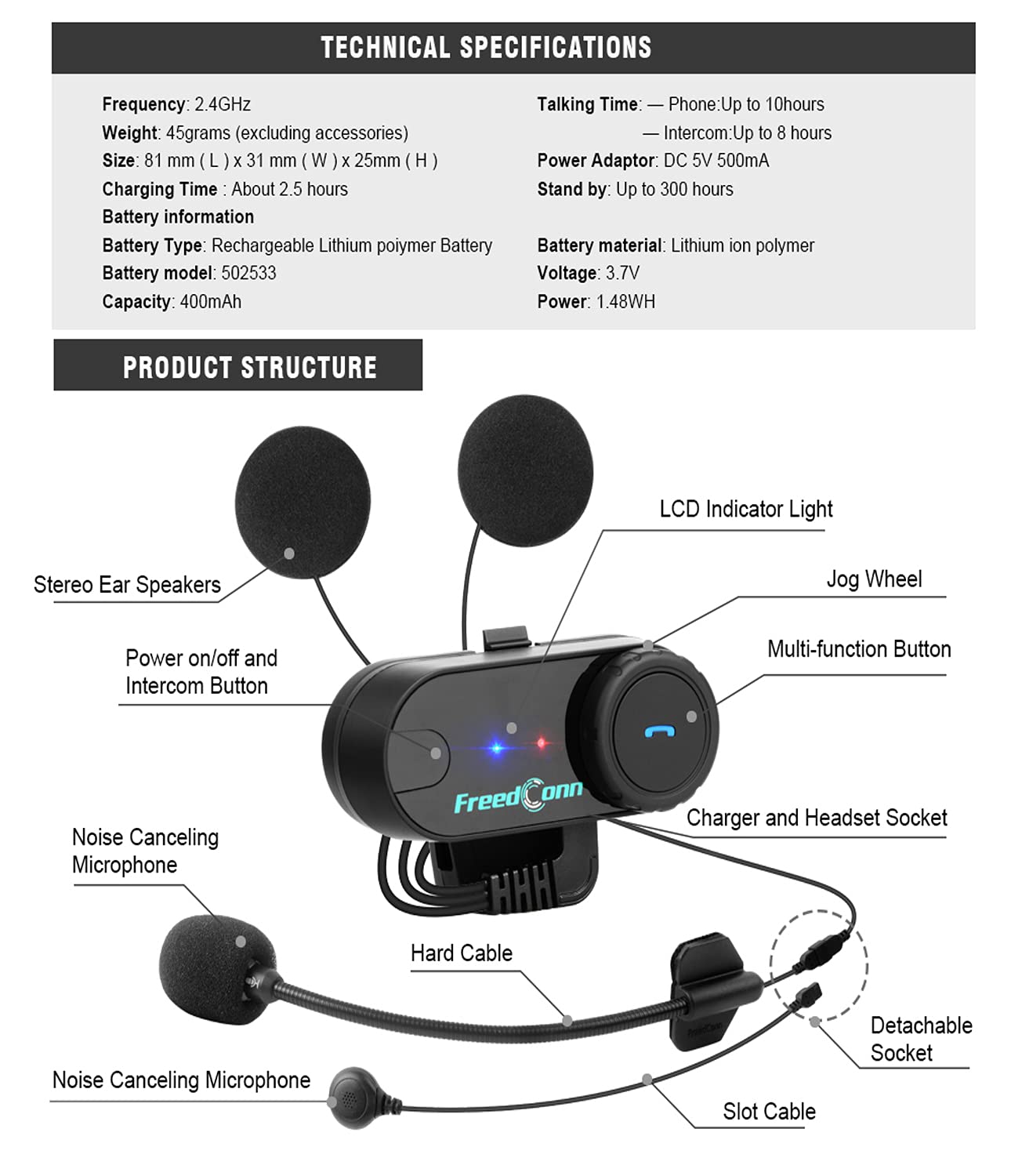 FreedConn - Auriculares Bluetooth para motocicleta, sistema de comunicación de casco TCOM VB de 2 vías, 800 m, intercomunicador Bluetooth para motocicleta, intercomunicador para motos/FM/BT5.0/Siri