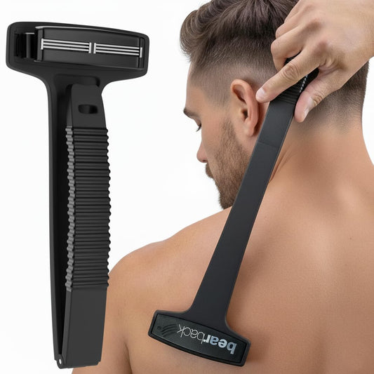 bearback- Afeitadora de espalda y cuerpo Bearback para hombres: mango plegable de largo alcance de primera calidad con triple cuchilla giratoria H