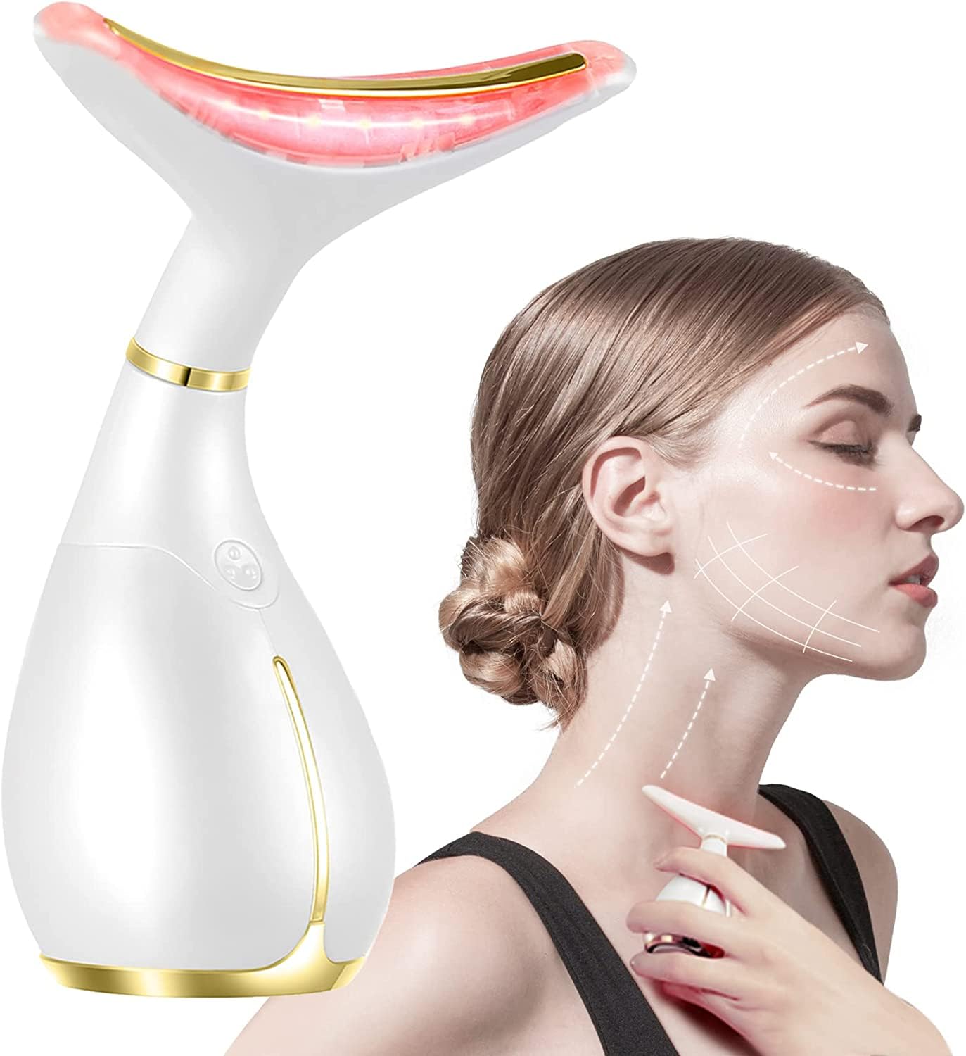 Ms.W Masajeador de belleza 3 en 1 para cara y cuello, masajeador facial vibrante con calor, vibración y LED. Masajeador facial eléctrico para mejorar la piel, suave, firme