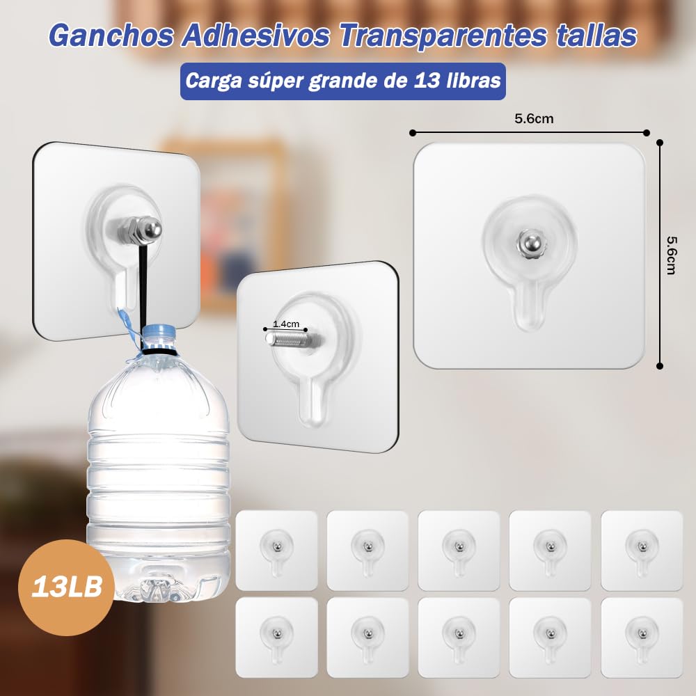 Freetis Ganchos Adhesivos Transparentes, Ganchos de Pared Sin Clavos, 10PCS Ganchos de Baño Adhesivos Ganchos Impermeables y Reutilizables Sin Costura (6 * 6/1.4)