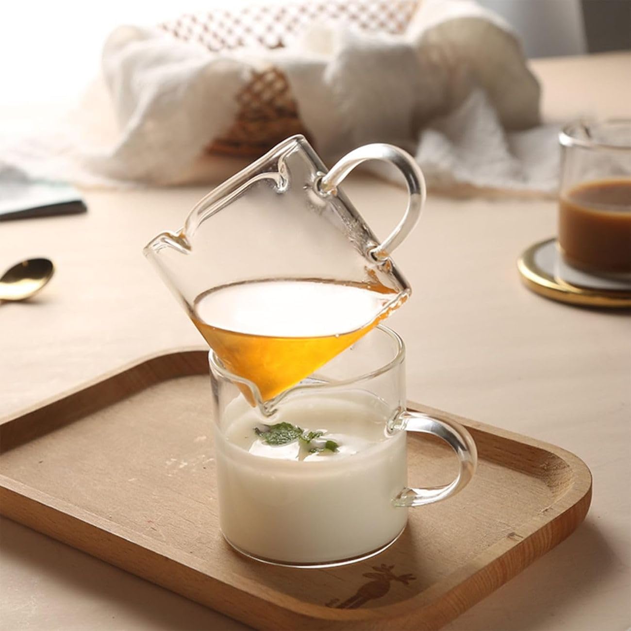 Juego de Tazas de Café U Chef Vidrio Transparente de Doble Boquilla 4 Onzas