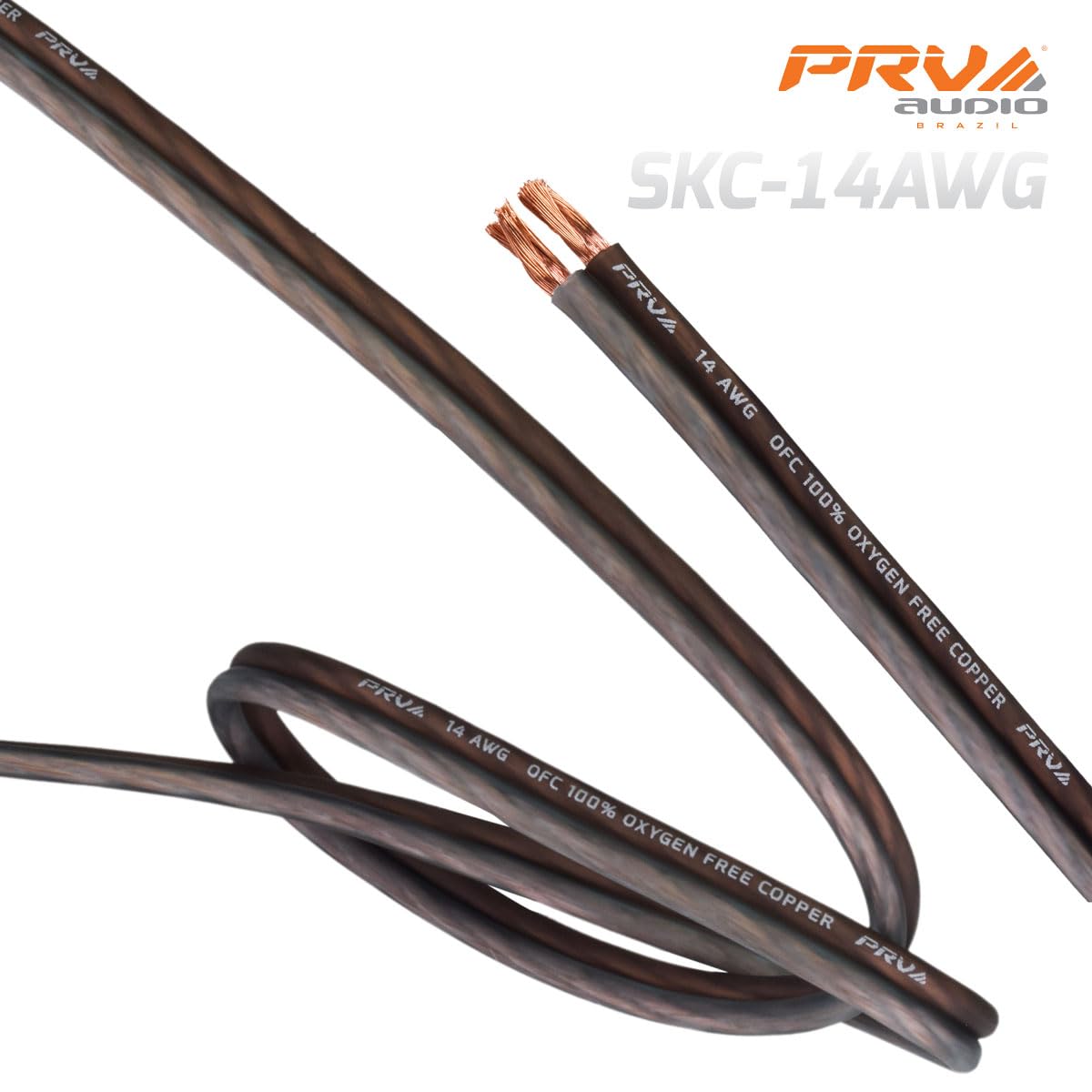 PRV AUDIO - Cable de altavoz de calibre 14 (AWG) de cobre de alta calidad sin oxígeno, rollo de 100 pies (negro/gris) cable ultra flexible para aplicaciones de audio del coche y el hogar