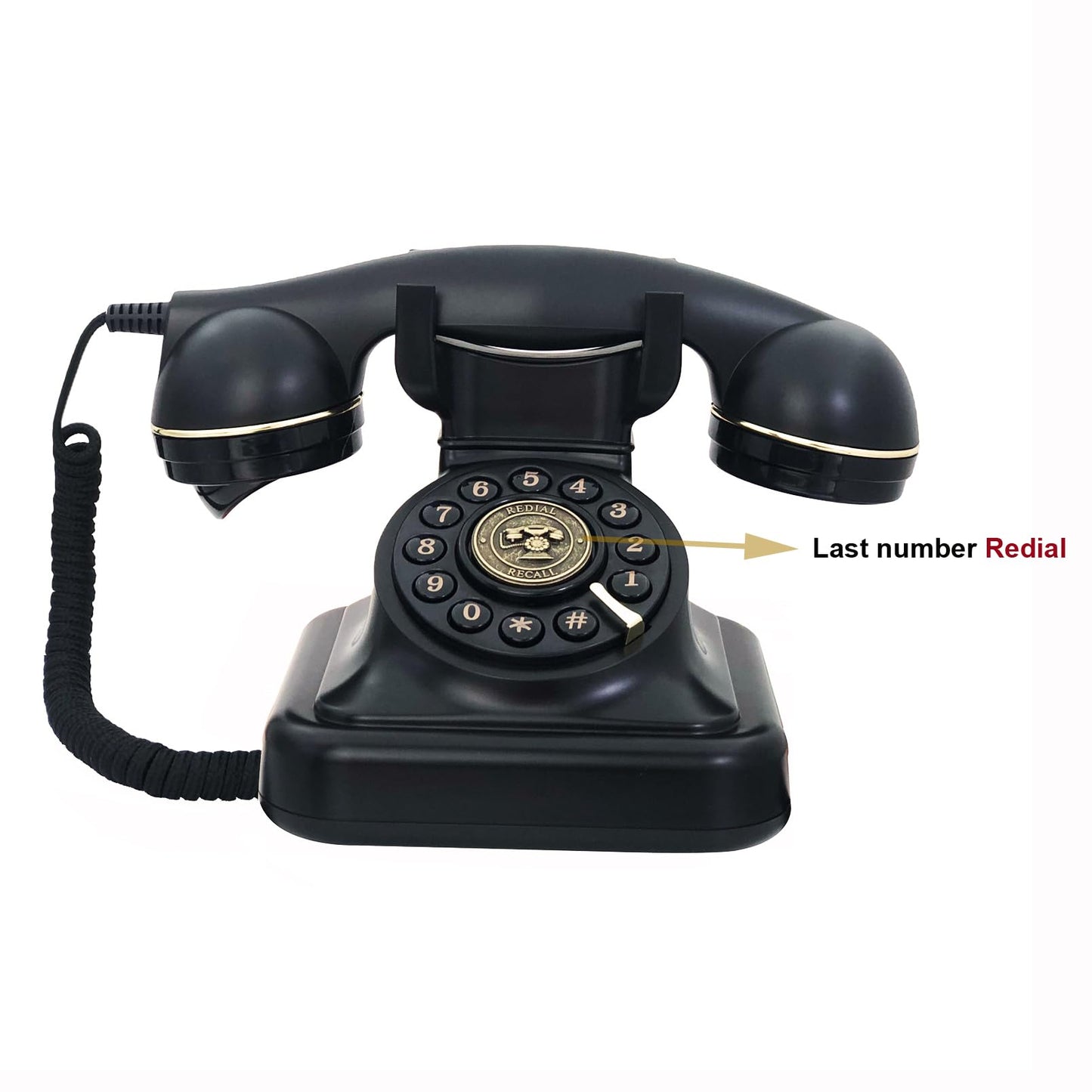 TelPal - Teléfono fijo retro para el hogar, teléfono antiguo con cable negro, botón antiguo de los años 30, teléfono antiguo con botón grande, teléfono clásico, caja fuerte para cortes de energía, botón de revisión, teléfonos clásicos retro de la casa