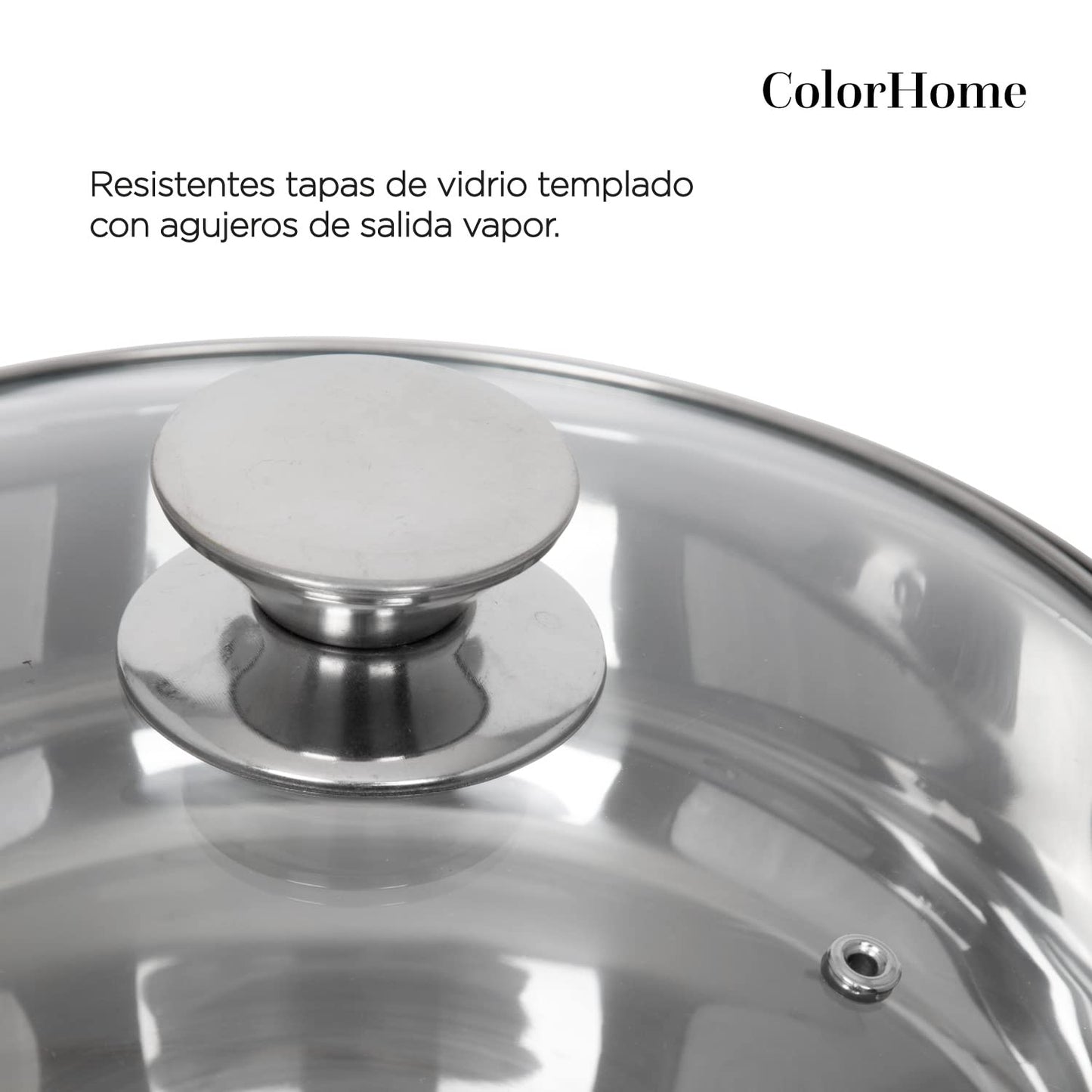 COLORHOME | Batería de Cocina Acero Inoxidable - 7 Piezas - Triple Capa Y Tapas de Vidrio Templado - Juego de Caserolas de Cocina y Sartén - Utensilios de Cocina
