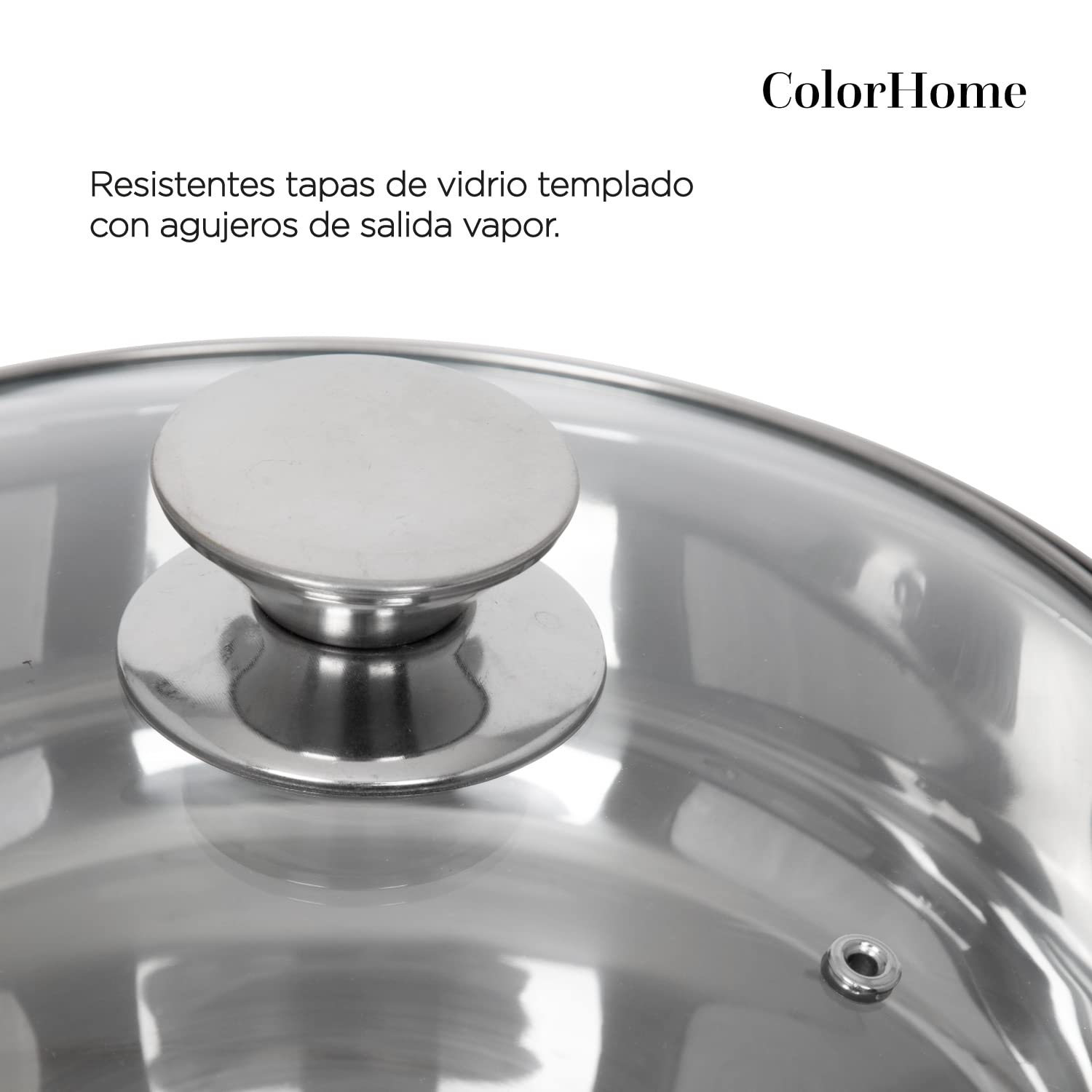 COLORHOME | Batería de Cocina Acero Inoxidable - 7 Piezas - Triple Capa Y Tapas de Vidrio Templado - Juego de Caserolas de Cocina y Sartén - Utensilios de Cocina