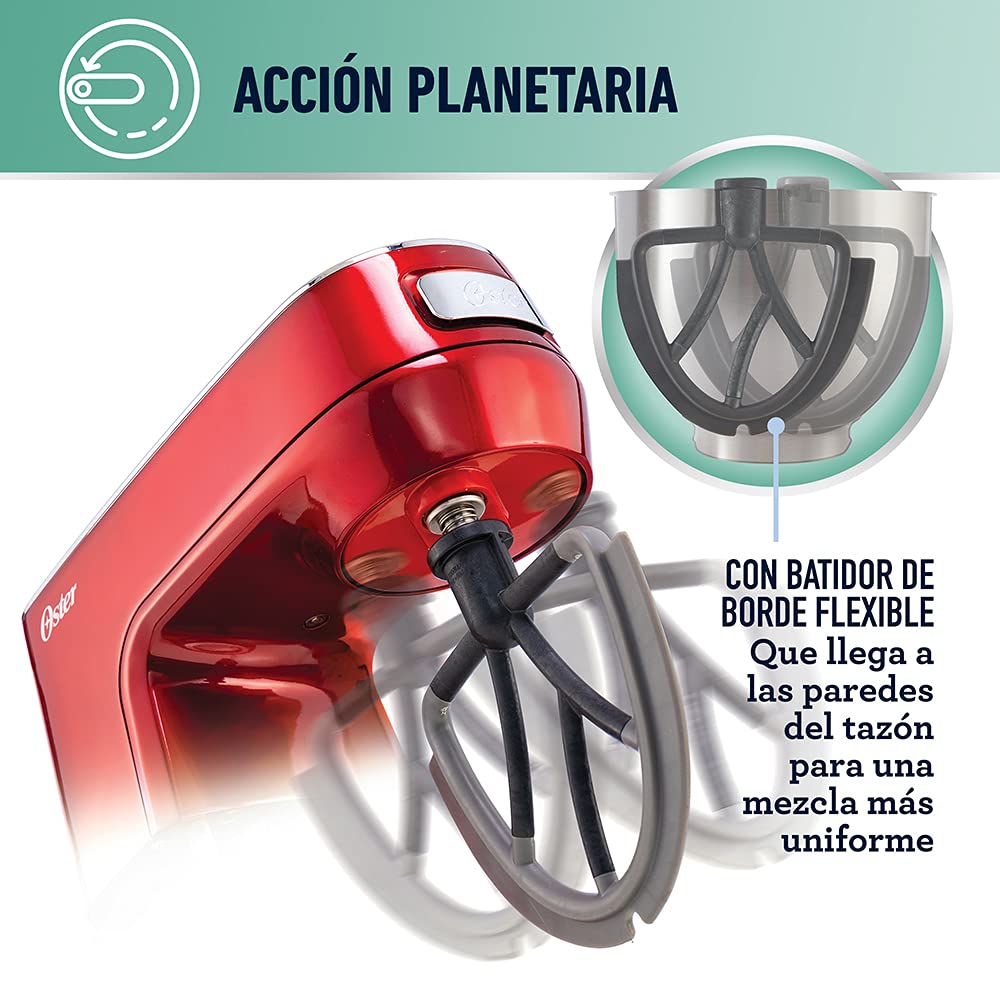Batidora Planetaria Oster Roja con 10 Velocidades y Tazón de 5.2 Litros