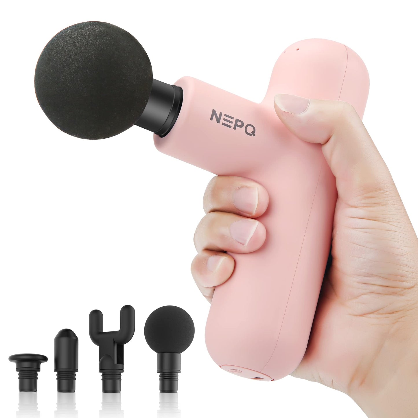 NEPQ Mini pistola de masaje, pistola facial SK6 portátil de percusión de tela profundo, masajeador muscular de espalda y cabeza para aliviar el dolor con 4 cabezales de masaje, 4 velocidades, vibración de alta intensidad recargable (rosa)