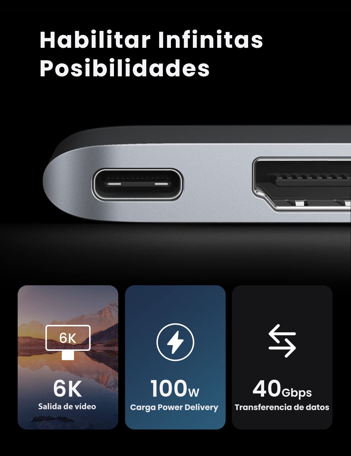 UGREEN USB C Hub para MacBook Pro, Adaptador USB Tipo C con 4K HDMI,Thunderbolt 3,2USB 3.0, Micro SD Lector de Tarjetas para MacBook Pro 2019/2018/2017/2016,MacBook Air 2020/2019/2018, Plateado