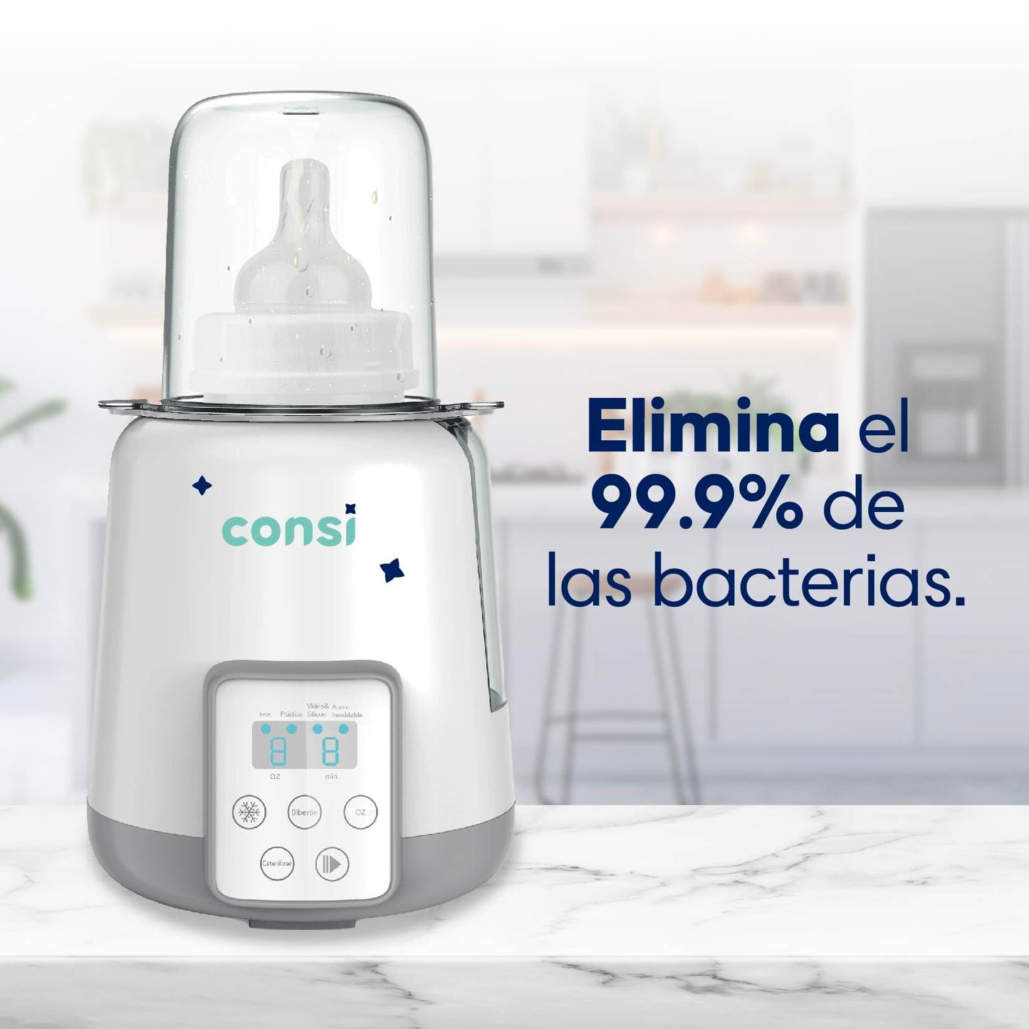 Consi Esterilizador de Biberones y Calentador Rápido de Leche con Temporizador, Panel Táctil, Protección Contra Ebullición en Seco y Ajuste de Temperatura Precisa | CM01
