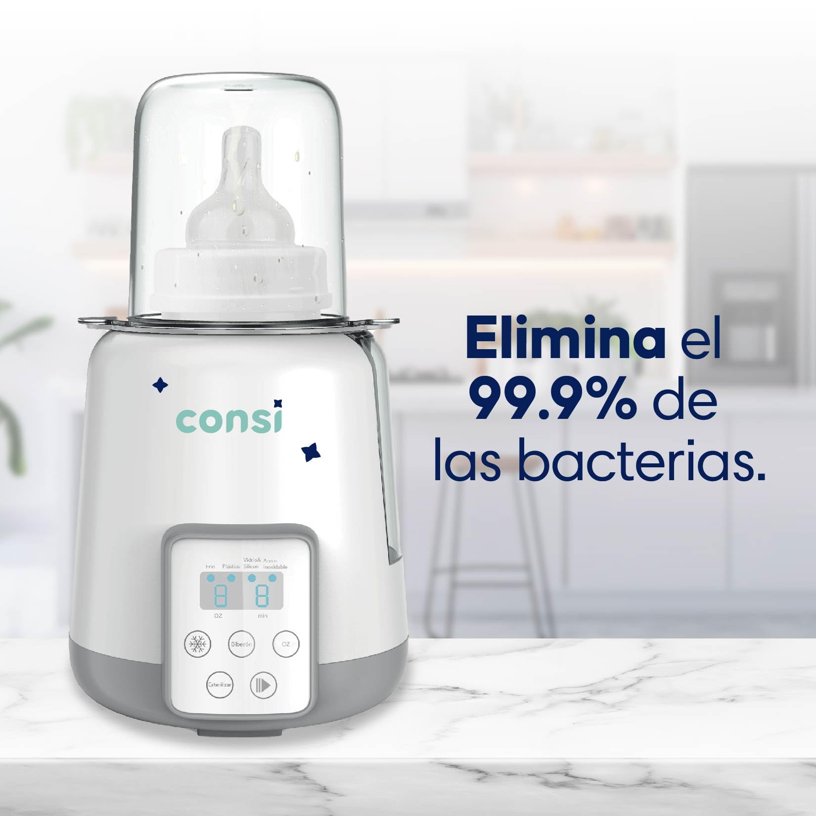 Consi Esterilizador de Biberones y Calentador Rápido de Leche con Temporizador, Panel Táctil, Protección Contra Ebullición en Seco y Ajuste de Temperatura Precisa | CM01
