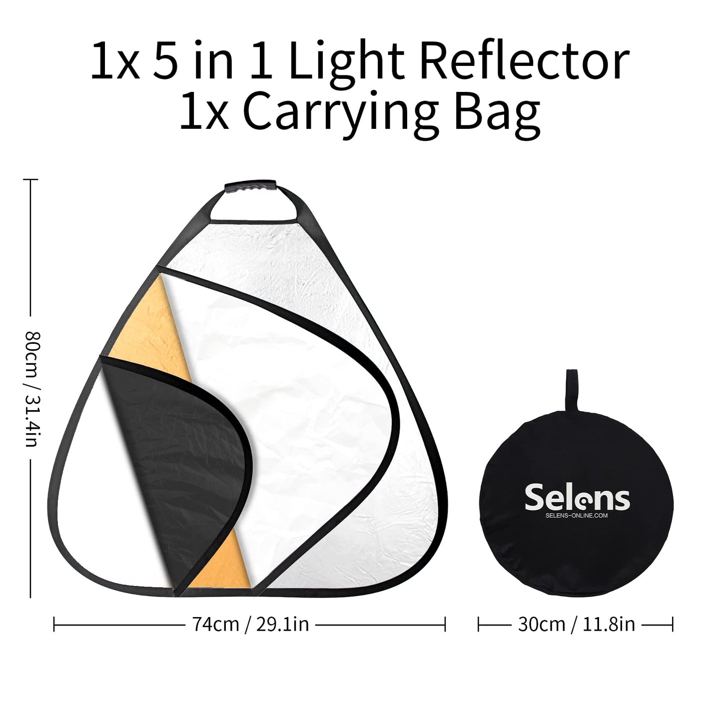Selens 5-in-1 31.5 Inch Triangle Reflector with Handle for Photography Photo Studio Lighting & Outdoor Lighting
