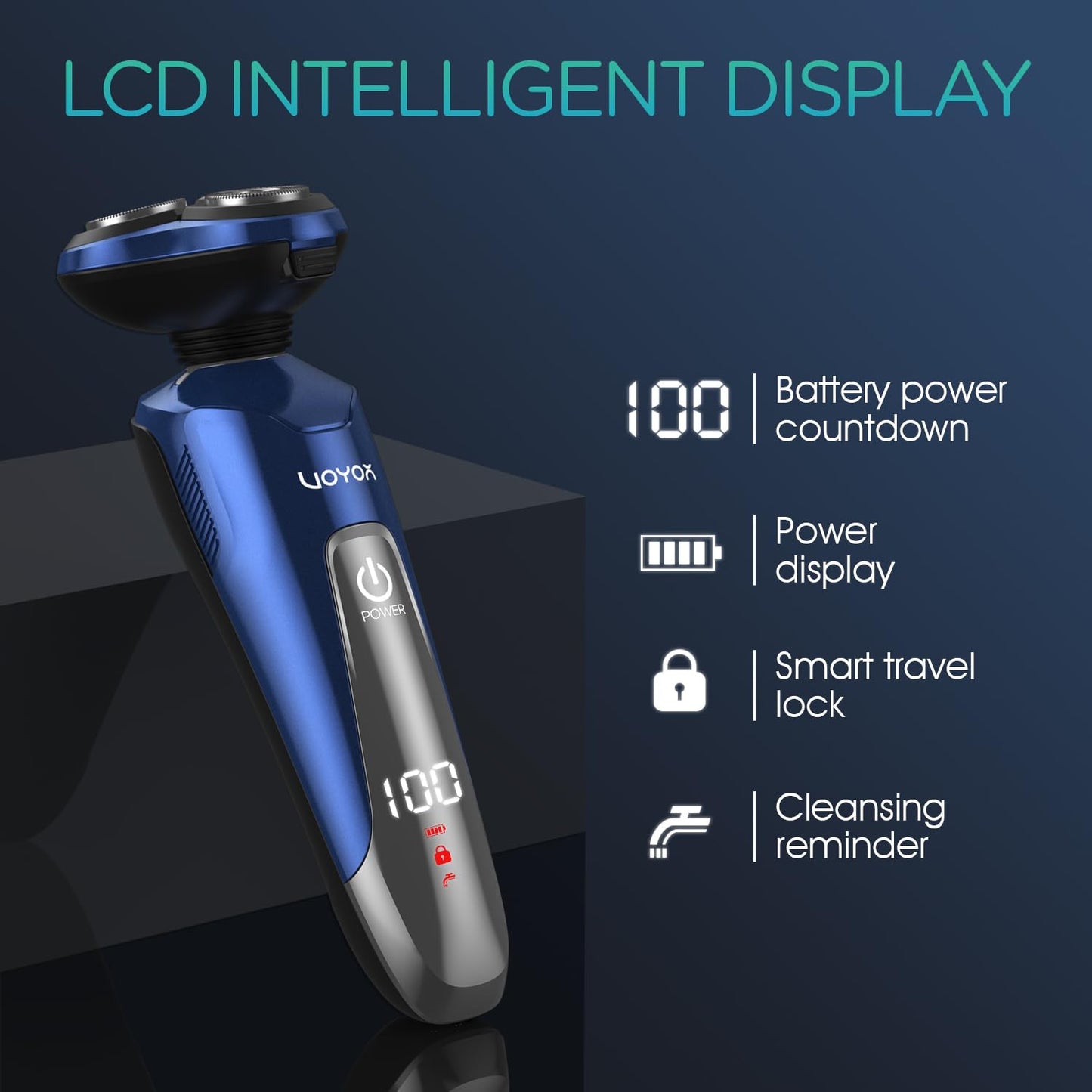 VOYOR - Maquinilla de afeitar eléctrica recargable para hombre, rotatoria 3D para hombre, máquina de afeitar 4 en 1, kit de afeitado para nariz, pantalla LCD húmeda y seca y bloqueo de viaje, TX410