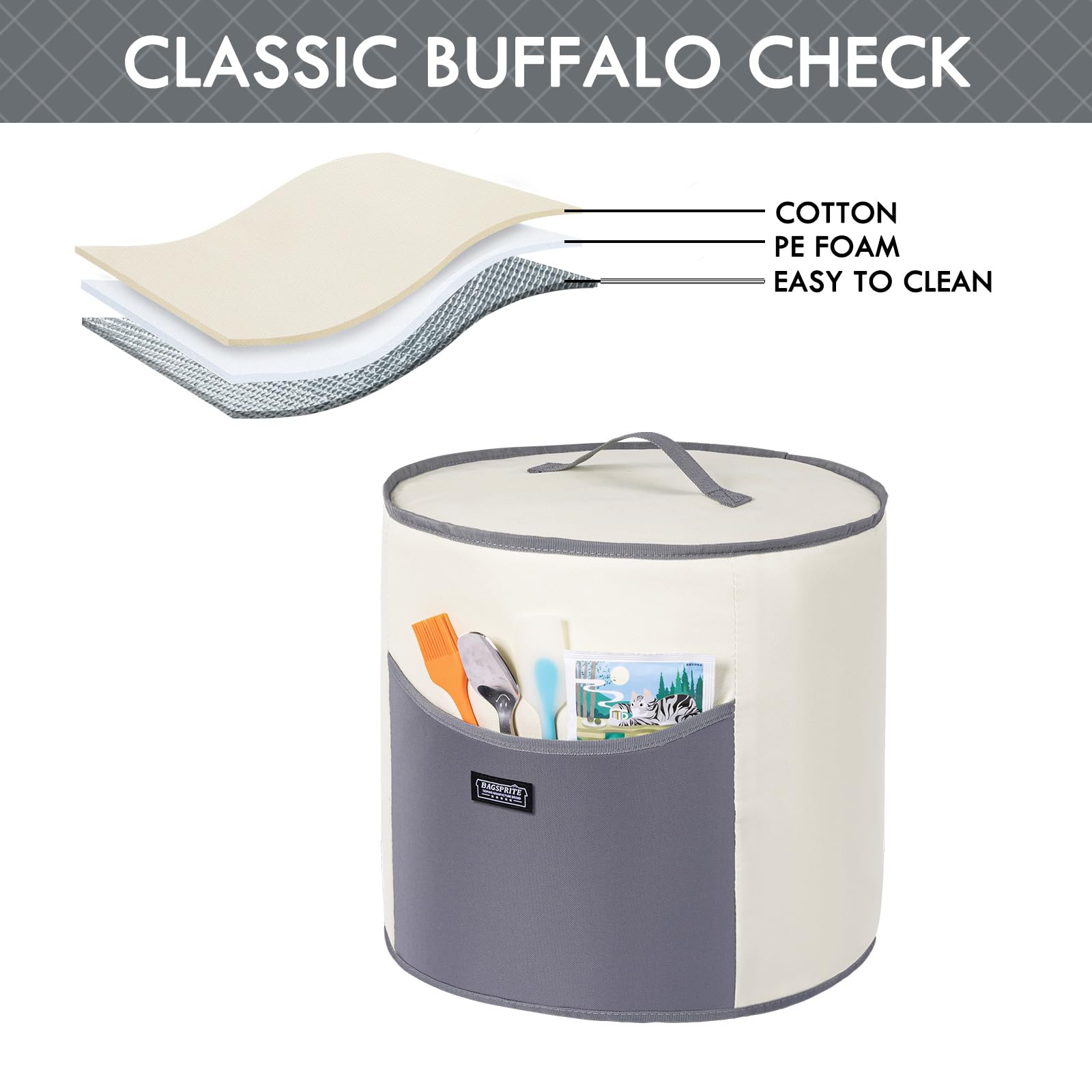 BAGSPRITE - Cubierta antipolvo compatible con fundas instantáneas para electrodomésticos de 6 cuartos de galón, cubierta aislada para olla de presión con bolsillos para accesorios de cocina