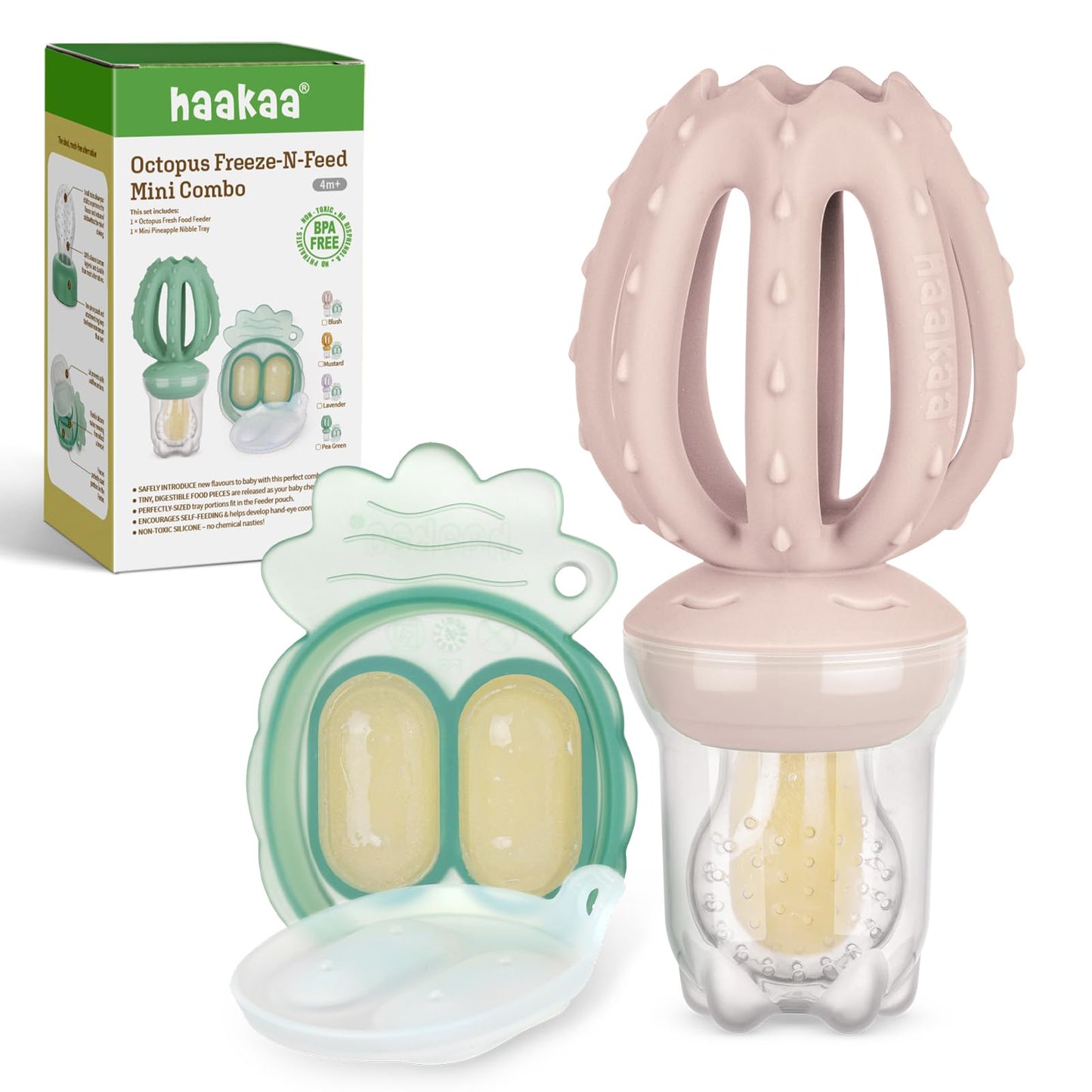 Haakaa - Comedero de frutas para bebés y mini congelador para congelador, moldes para paletas de leche materna para alivio de enfriamiento, alimentador de silicona sin BPA para alimentación segura del