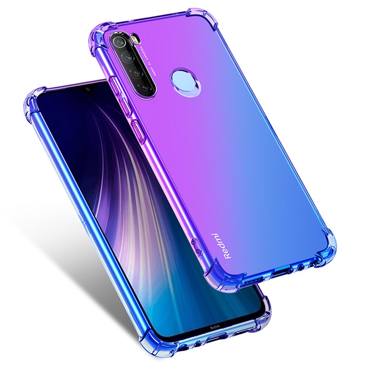 DABUNA Funda para Redmi Note 8 Case Uso Rudo,Transparente Colores Degradados Protectora de Cámara Anticaída Carcasa Bumper(Púrpura Azul)