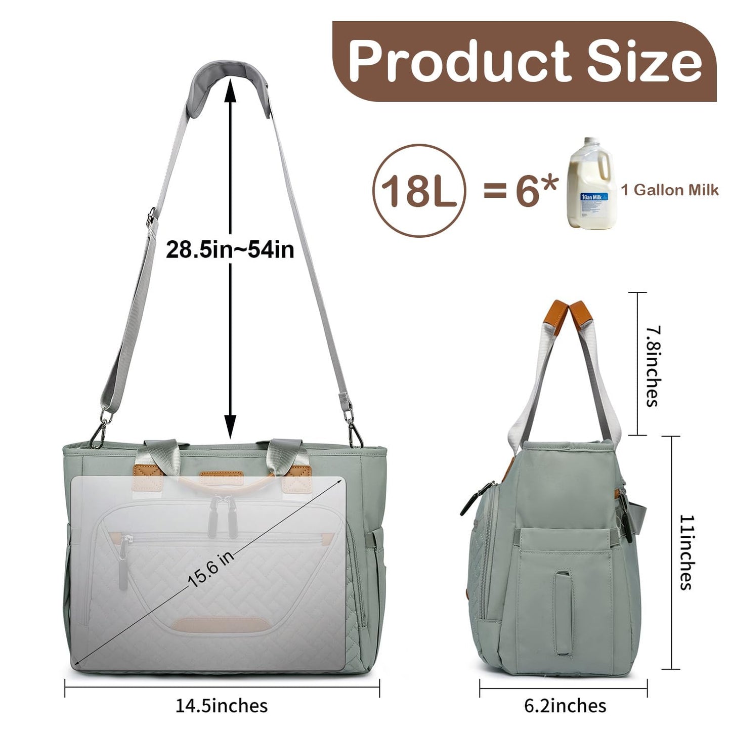 FHELAD - Bolsa de pañales grande con compartimento para portátil de 16 pulgadas, bolsa de bebé con bolsillo aislado para mamá y papá, ideal para viajes, trabajo (gris morandi)