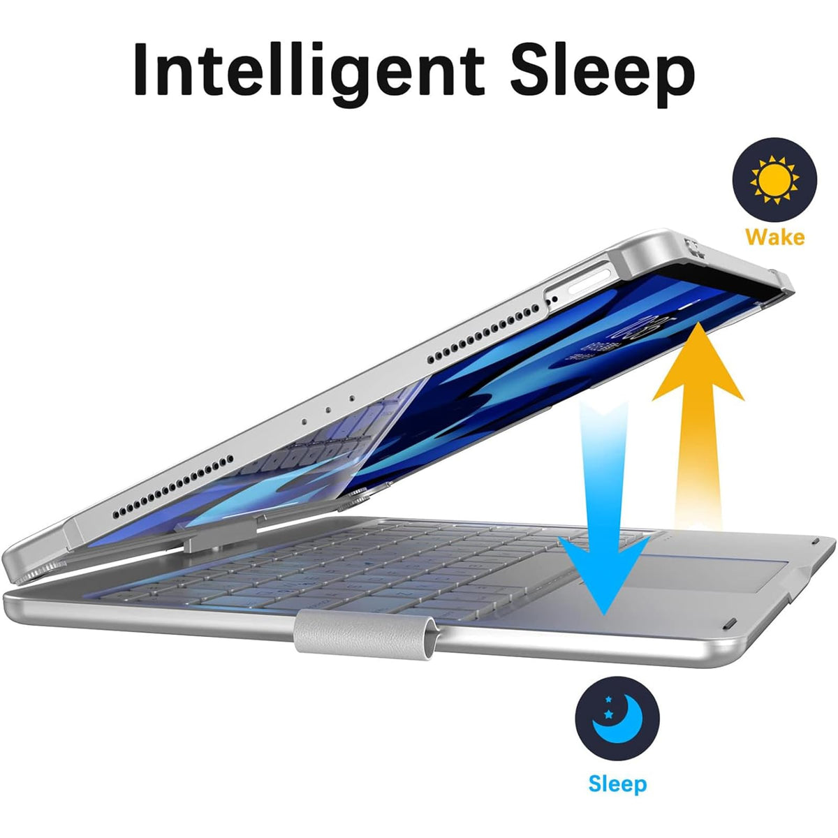 Funda con Teclado Rotación 360° zienstar Plateado Retroiluminado para iPad Air M2/M3/M4