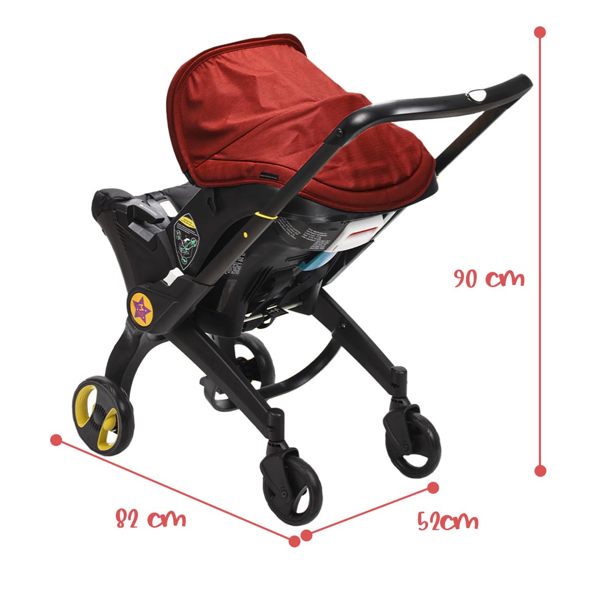 Carriola Plegable 3 en 1 Convertible FlexiTraveller | Carriola Demostable Asiento De Bebe Para Carro | Multifuncional Portatil, Ligera Y Compacta (Rojo)