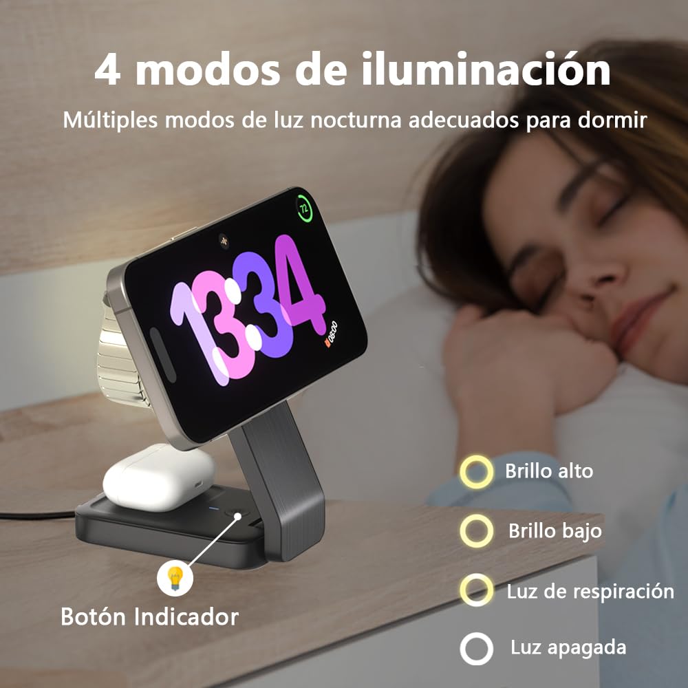 KIWOP 3 En 1 Cargador Inalámbrico Magnético, Cargador Inalambrico, 15W Carga Rápida, Fuerza Magnética de 12N, Diseño Plegable, Compatible con Magsafe iPhone15/14/13/12/11Series/iWatch/AirPods Series.