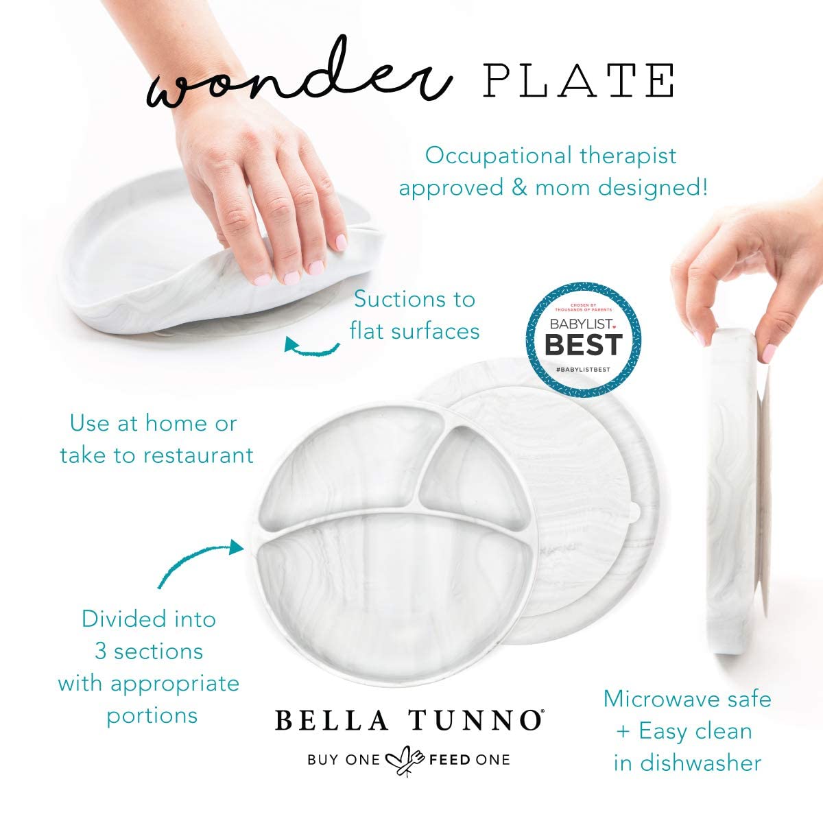 Bella Tunno - Plato de succión de silicona, perfecto para bebés, niños, niñas, niños, ayuda a evitar derrames y lavavajillas
