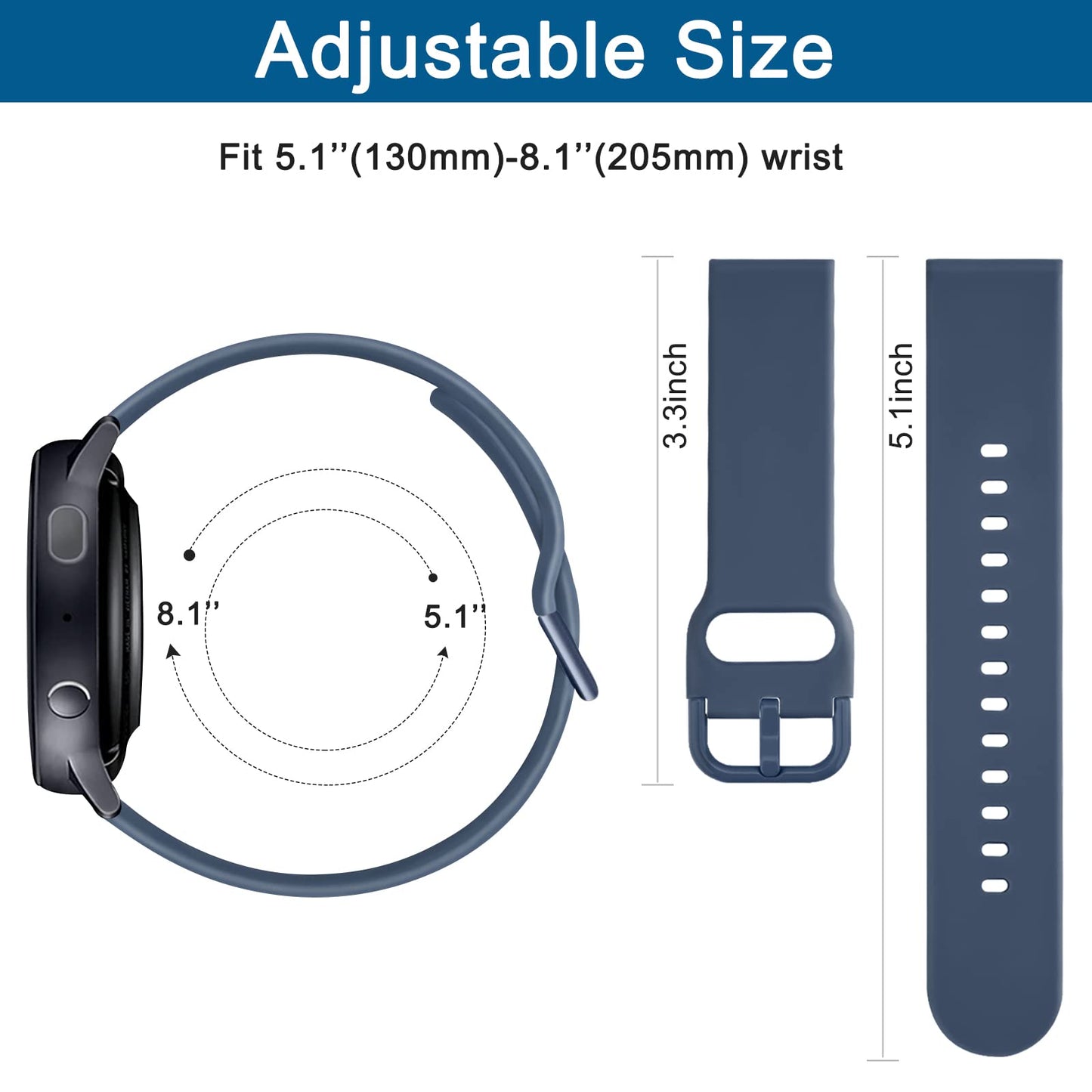 Correas de Silicona Ajustables para Samsung Galaxy Watch 4, Paquete de 4, Negro, Gris, Azul Marino, Blanco, para Mujer y Hombre