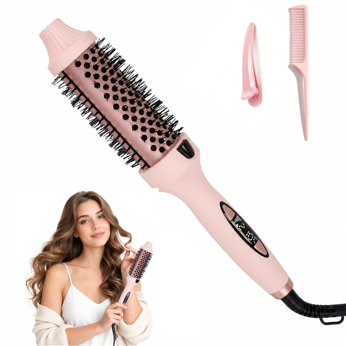 Cepillo Térmico Thermal Brush Alisador Rizador Cerámica Anti Frizz con Pantalla LED y Generador de Iones 130-210°C