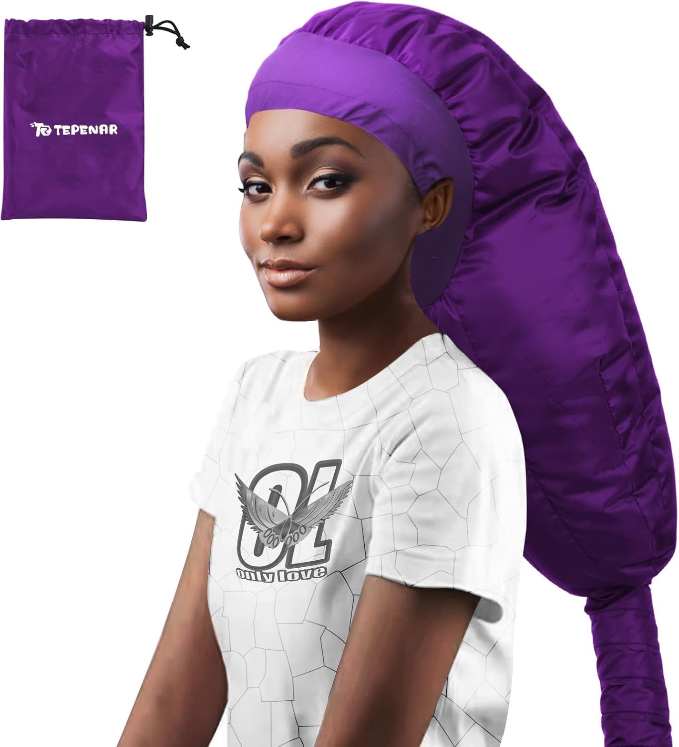 Accesorio para secador de pelo con capucha para capó mejorado: gorras de secadora suaves ajustables extra grandes - Fácil de usar para el cuidado del cabello rizado natural con textura, peinado de secado rápido - morado