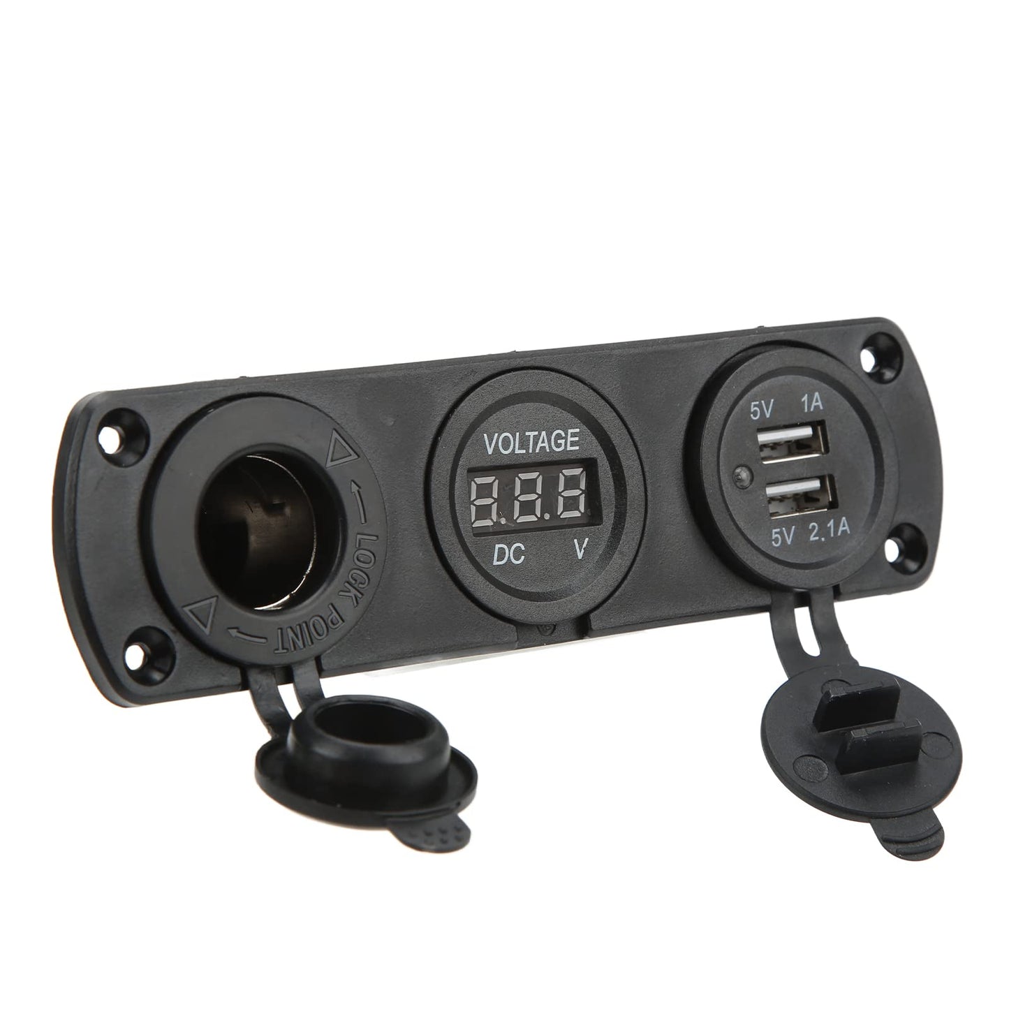 Panel de enchufe de cargador 3 en 1, 12 V, doble USB, toma de corriente, voltímetro digital LED y encendedor de cigarrillos, adaptador divisor hembra para camión, coche, barco, RV, piezas de automóviles