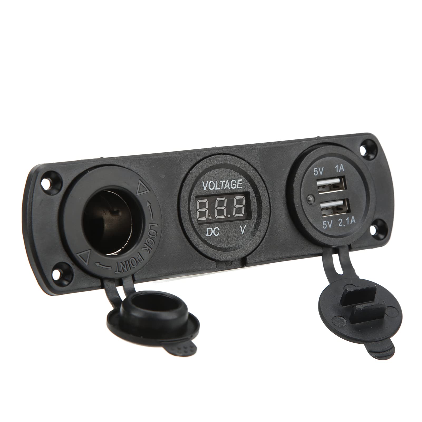 Panel de enchufe de cargador 3 en 1, 12 V, doble USB, toma de corriente, voltímetro digital LED y encendedor de cigarrillos, adaptador divisor hembra para camión, coche, barco, RV, piezas de automóviles