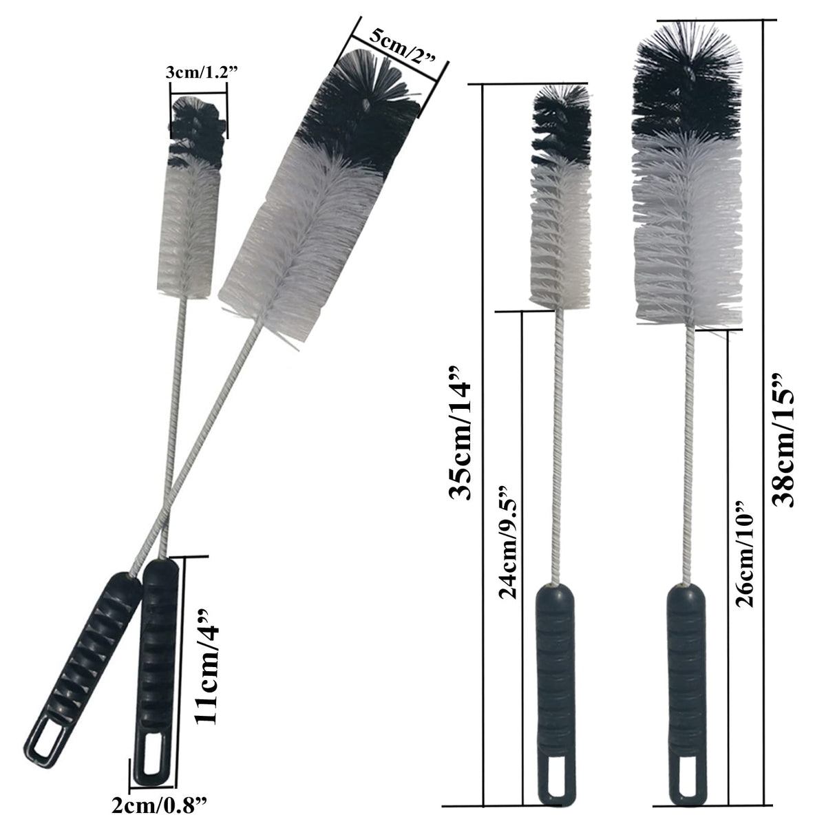 Coralpearl Juego de Cepillos de Limpieza para Botellas Mango Largo Delgado, Pequeño & Grande, Flexibles Escobilla Limpiador de Alambre para Limpiar Biberón, Manguera, Pajita, Tubería, Tubos (2)