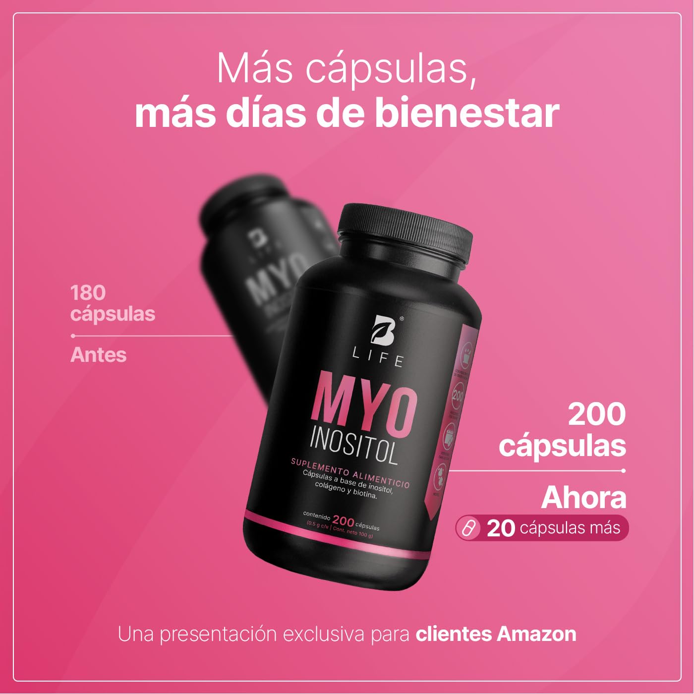 B Life Company | Inositol de 200 Cápsulas de 500 mg. Ingredientes naturales. Myo Inositol.