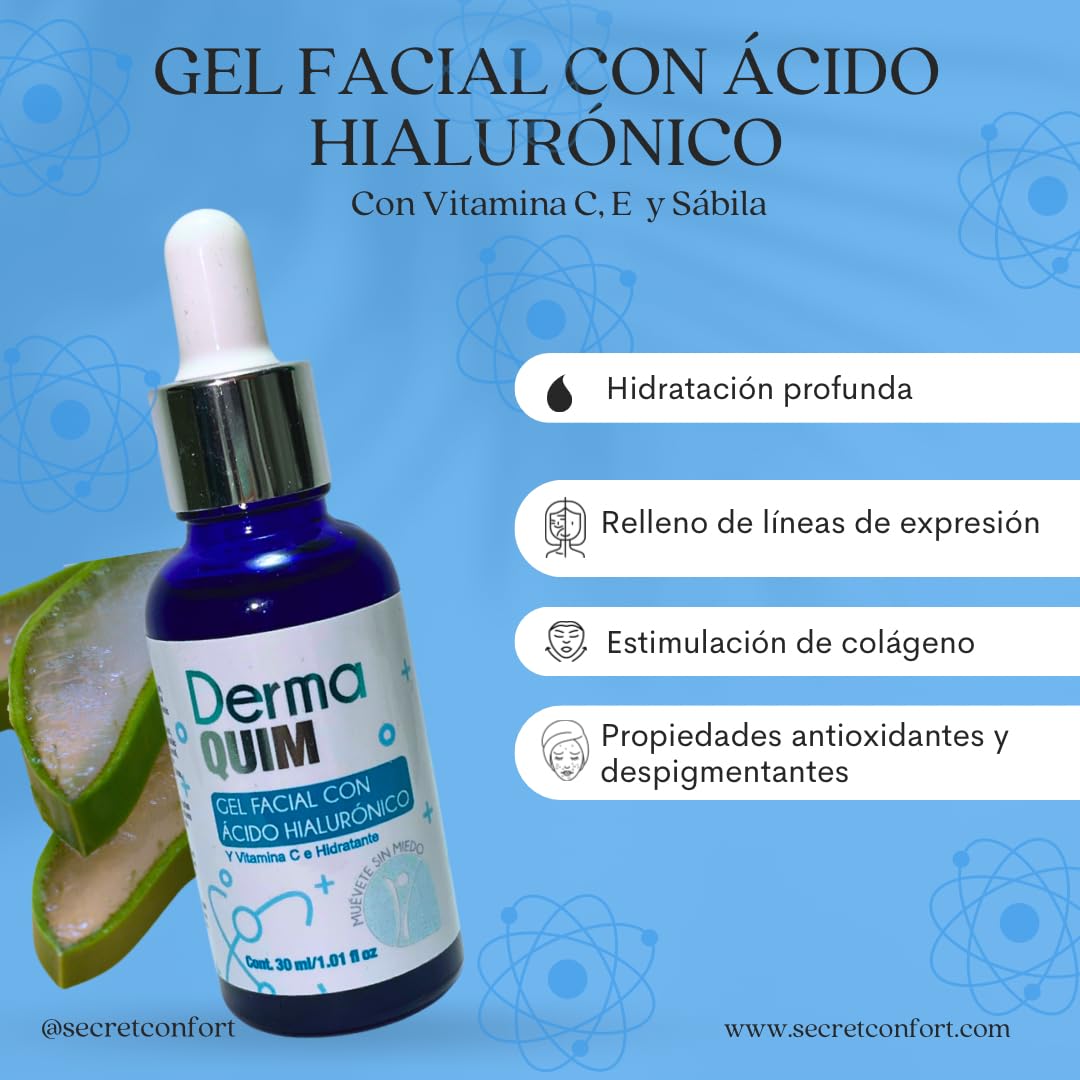 DERMAQUIM - Potente Anti Edad con Ácido Hialurónico, Colágeno, Vitamina C, Vitamina E, Sábila, Elastina y Alantoina - Facial, Previene y Reduce Arrugas, Líneas de Expresión y Manchas (60, Gramos)