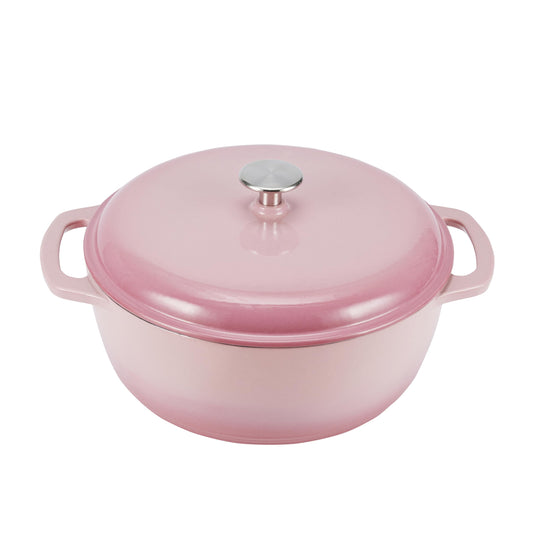 Amazon Basics - Horno holandés cubierto de hierro fundido esmaltado, 6 cuartos de galón, rosa claro