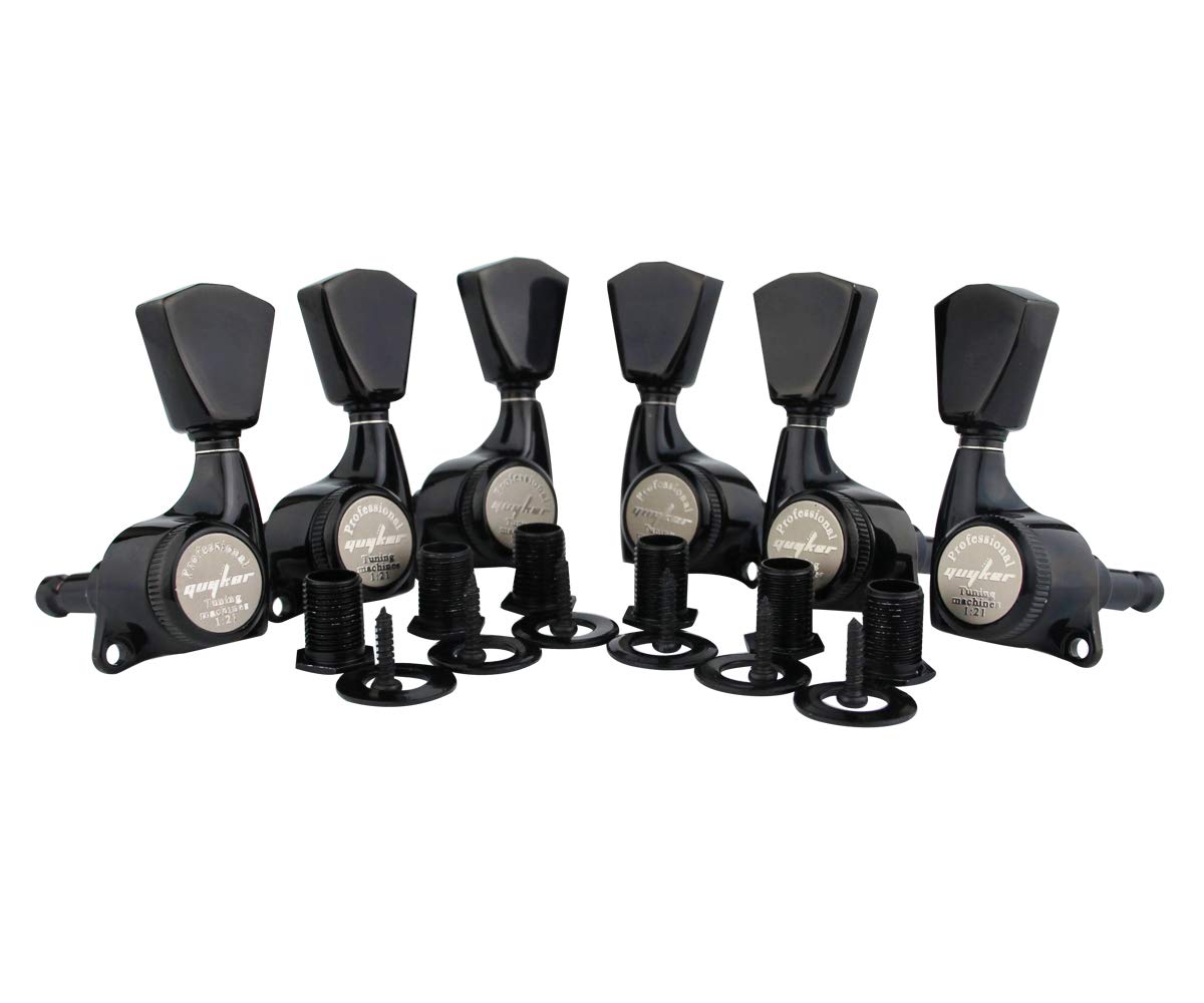 Guyker - Juego de 6 afinadores de bloqueo para guitarra (3 L + 3R Handed) – Cuerda de bloqueo sellada 1:21 Clavijas de ajuste con perilla Keystone de repuesto para guitarras eléctricas o acústicas