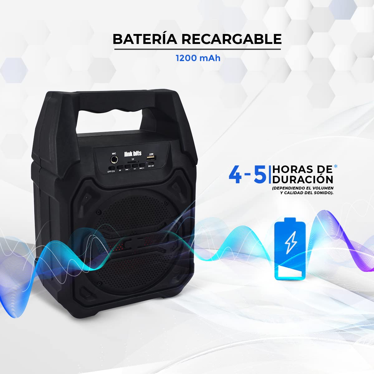 LINK BITS SA674T Bocina Bluetooth inalámbrica, TWS Bocinas Portátil,micrófono alámbrico y Sonido Estéreo,para iPhone Android.