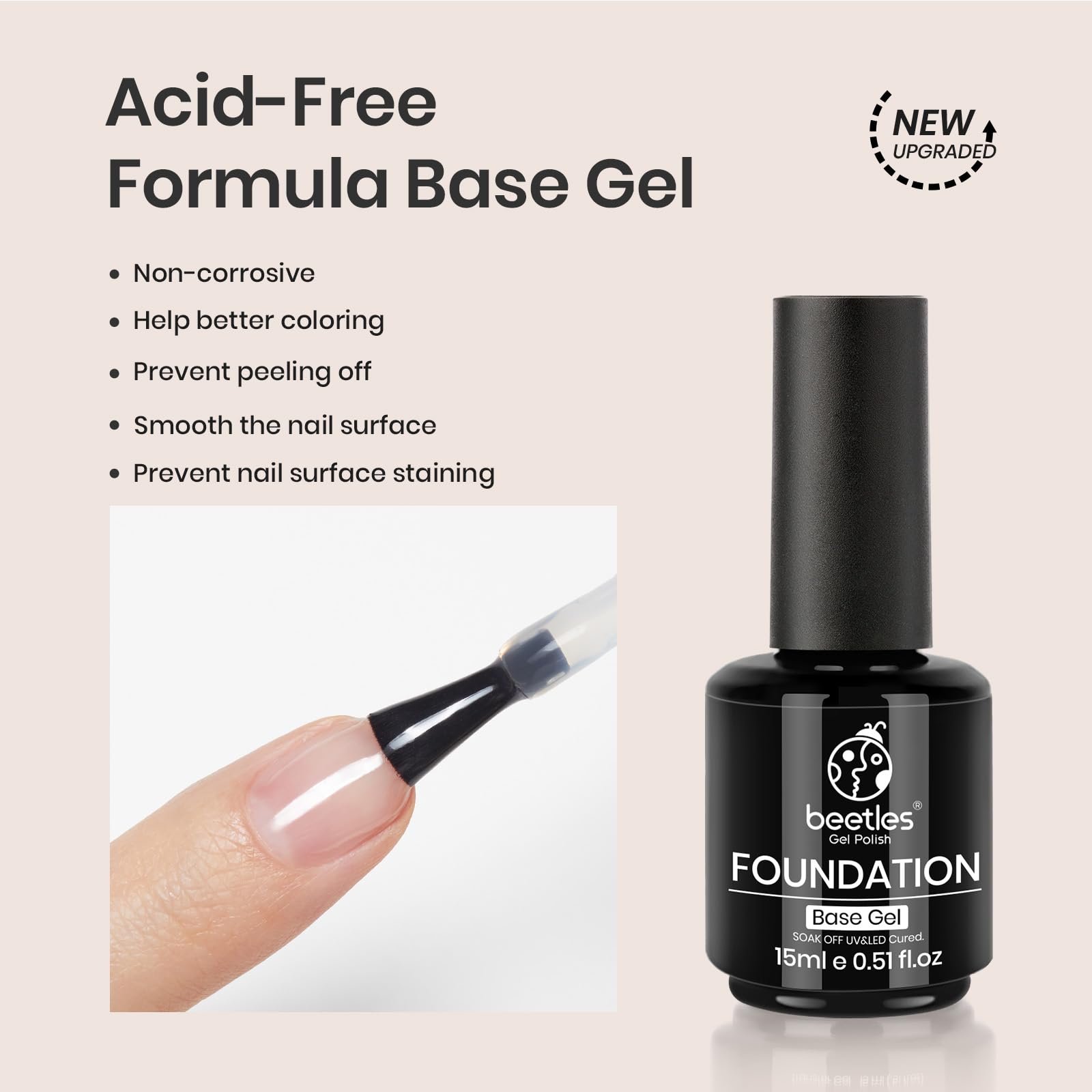 beetles Gel Polish 2 piezas 15ml No Wipe Gel Top Coat y Base Coat Set - Acabado Brillante y de Larga Duración, Lámpara LED Soak Off Capa Superior de Base de Gel Acabado Brillante