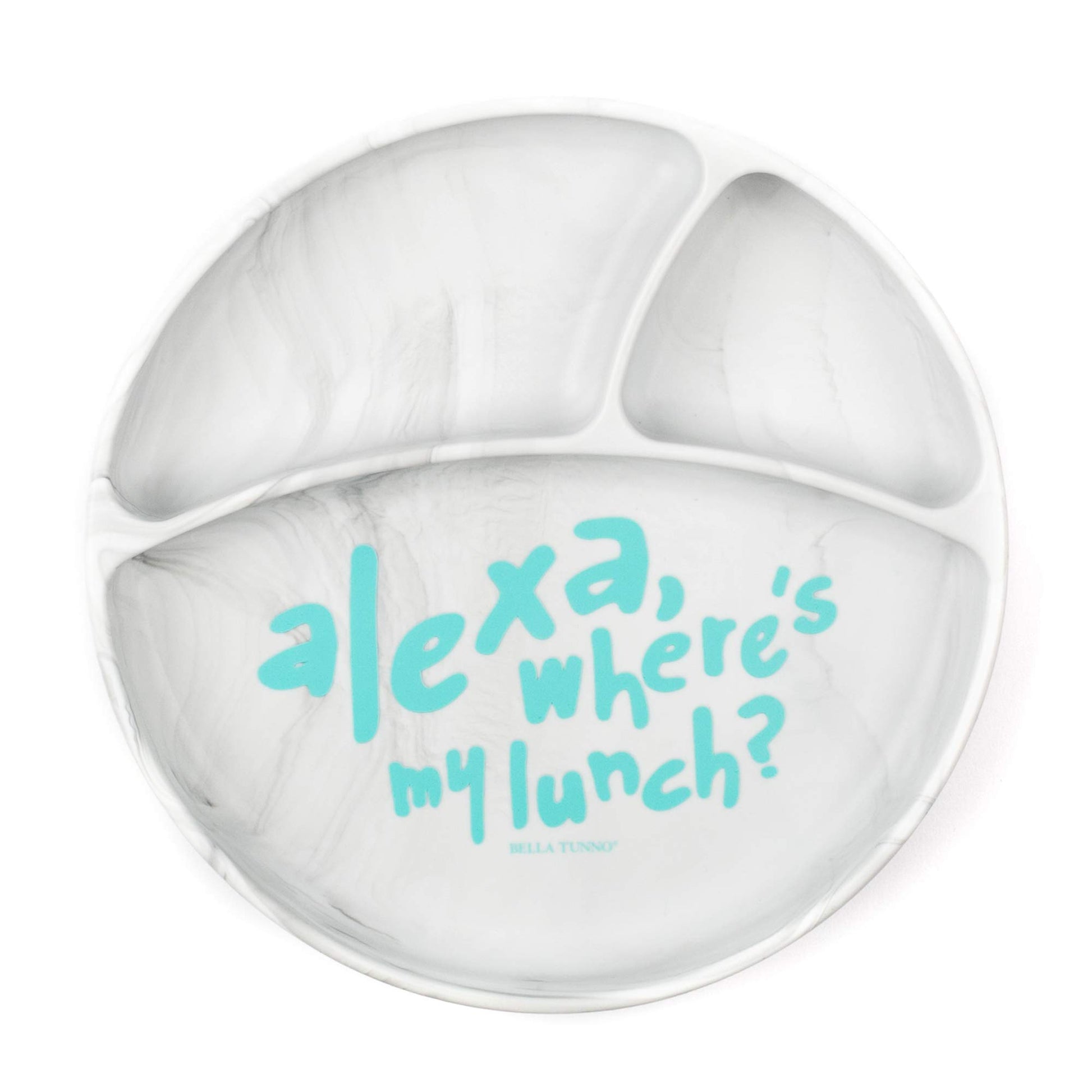 Bella Tunno - Plato de succión de silicona, perfecto para bebés, niños, niñas, niños, ayuda a evitar derrames y lavaplatos, Alexa, gris