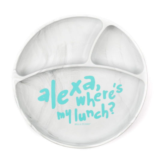 Bella Tunno - Plato de succión de silicona, perfecto para bebés, niños, niñas, niños, ayuda a evitar derrames y lavaplatos, Alexa, gris