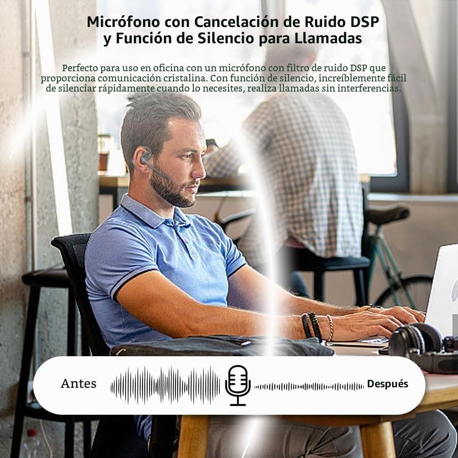 Audífonos Xuuly Abiertos Oído con Ganchos Bluetooth 5.4 con Micrófono Desmontable y Cancelación Ruido Inalámbricos con Estuche de Carga