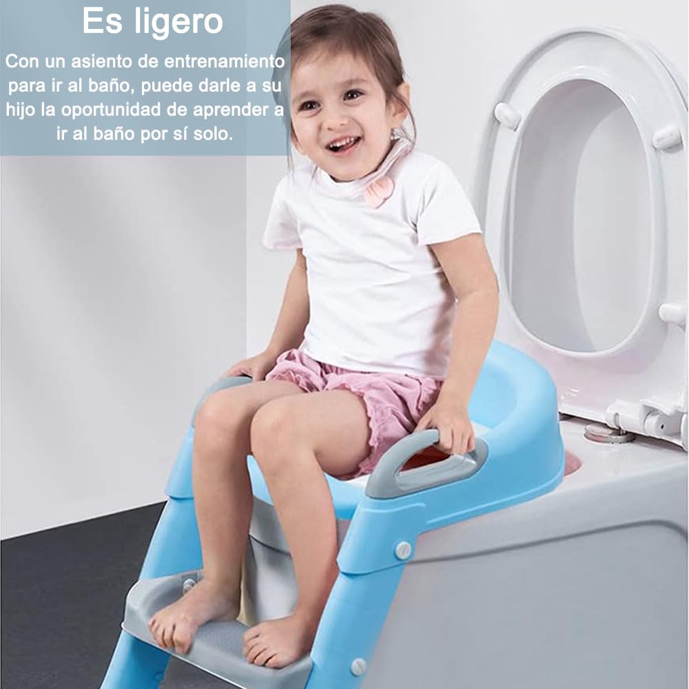 Jiula Asiento de Entrenamiento para Baño con Escalera Antideslizante - Asiento Entrenador para Baño Niño, Taburete Plegable Infantil para Taza, con Acolchonado, Asiento Ergonómico Azul, A, Cojín Duro