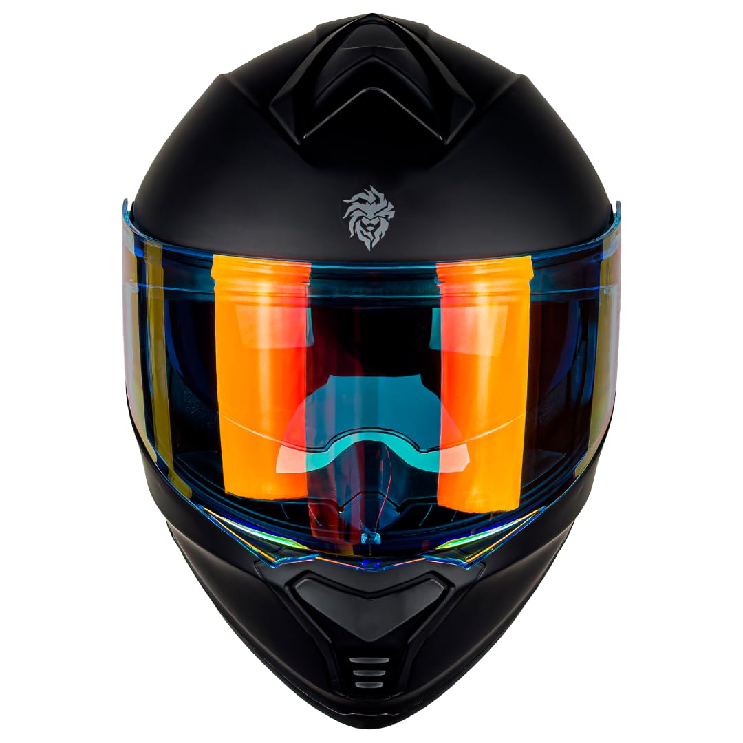 KOV Casco Thunder ABATIBLE Negro Mate para Moto Mica Dorada Certificado Dot (X-Large)