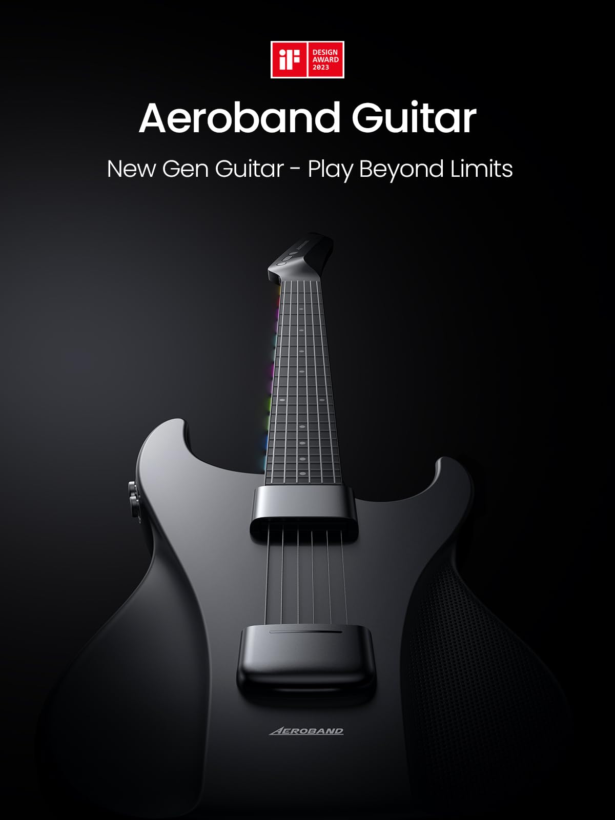 AeroBand - Guitarra inteligente con cuerdas de silicona, guitarra silenciosa de viaje con diapasón desmontable, conector para auriculares, altavoz y batería integrados, juego de aplicación Aeroband