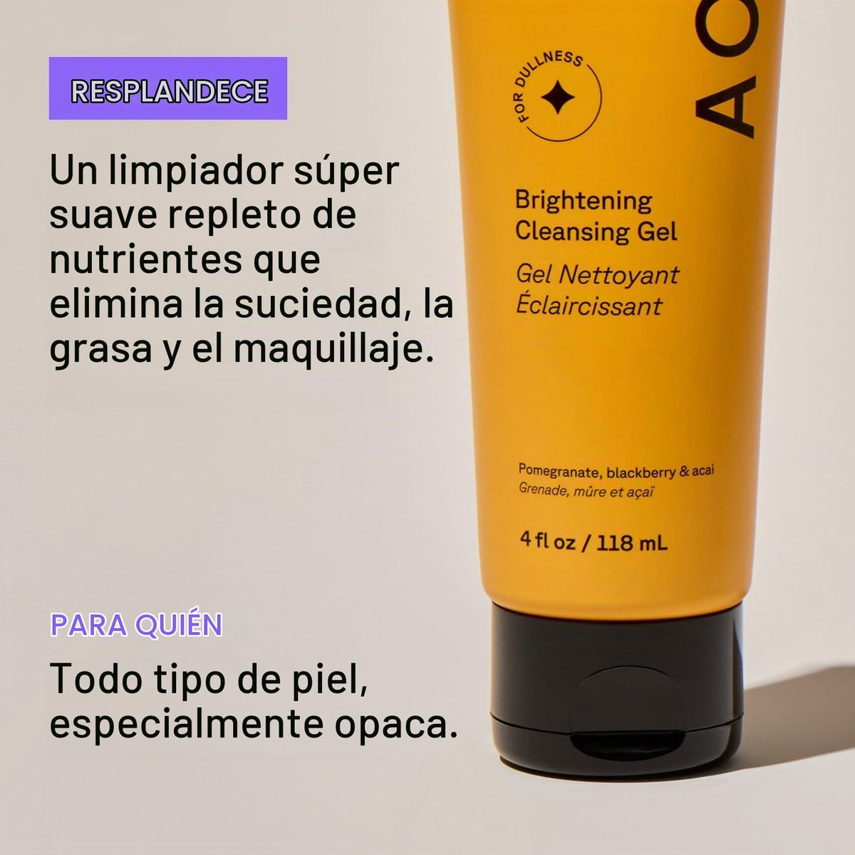 Acure | Limpiador facial iluminador con nutrientes y antioxidantes | Elimina suciedad, grasa y maquillaje, 118 ml