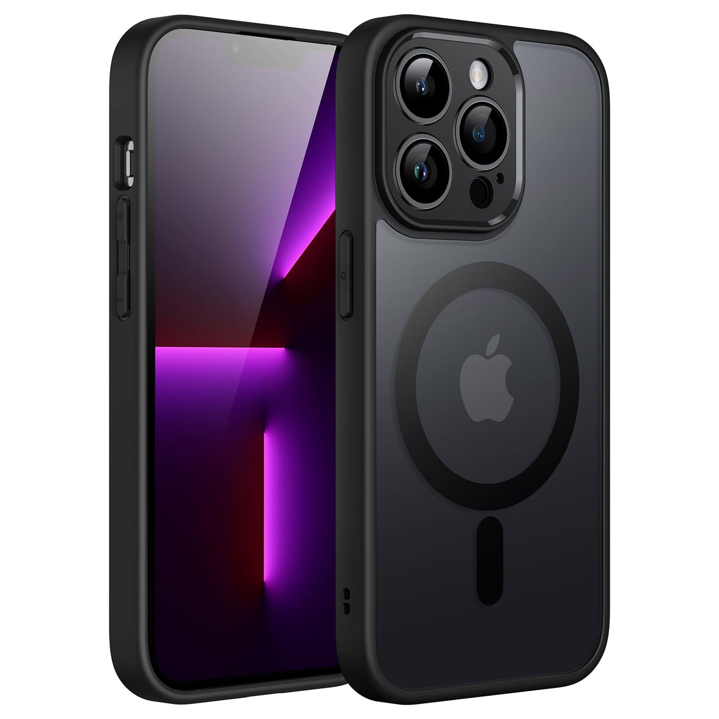 JETech Funda Magnética para iPhone 13 Pro 6.1 Pulgadas Compatible con MagSafe, Carcasa Translúcida Mate Trasera Fina Antigolpes de Protección Lente Cámara Completa (Negro)