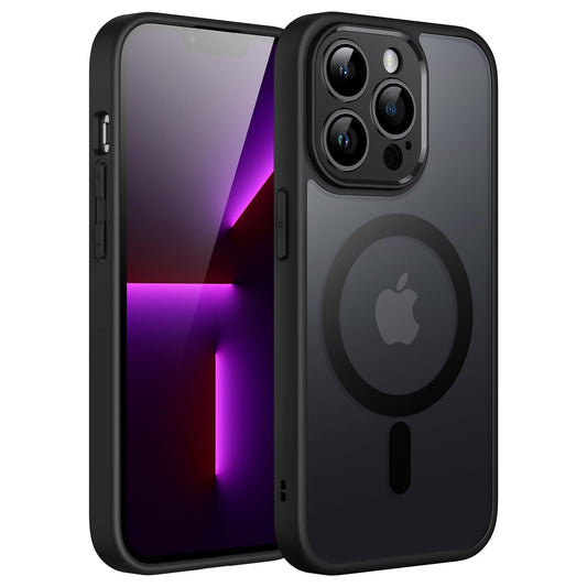 JETech Funda Magnética para iPhone 13 Pro 6.1 Pulgadas Compatible con MagSafe, Carcasa Translúcida Mate Trasera Fina Antigolpes de Protección Lente Cámara Completa (Negro)