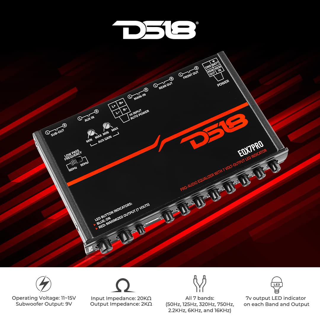 Ecualizador de Audio DS18 Negro con Salida de Subwoofer y Filtros Ajustables