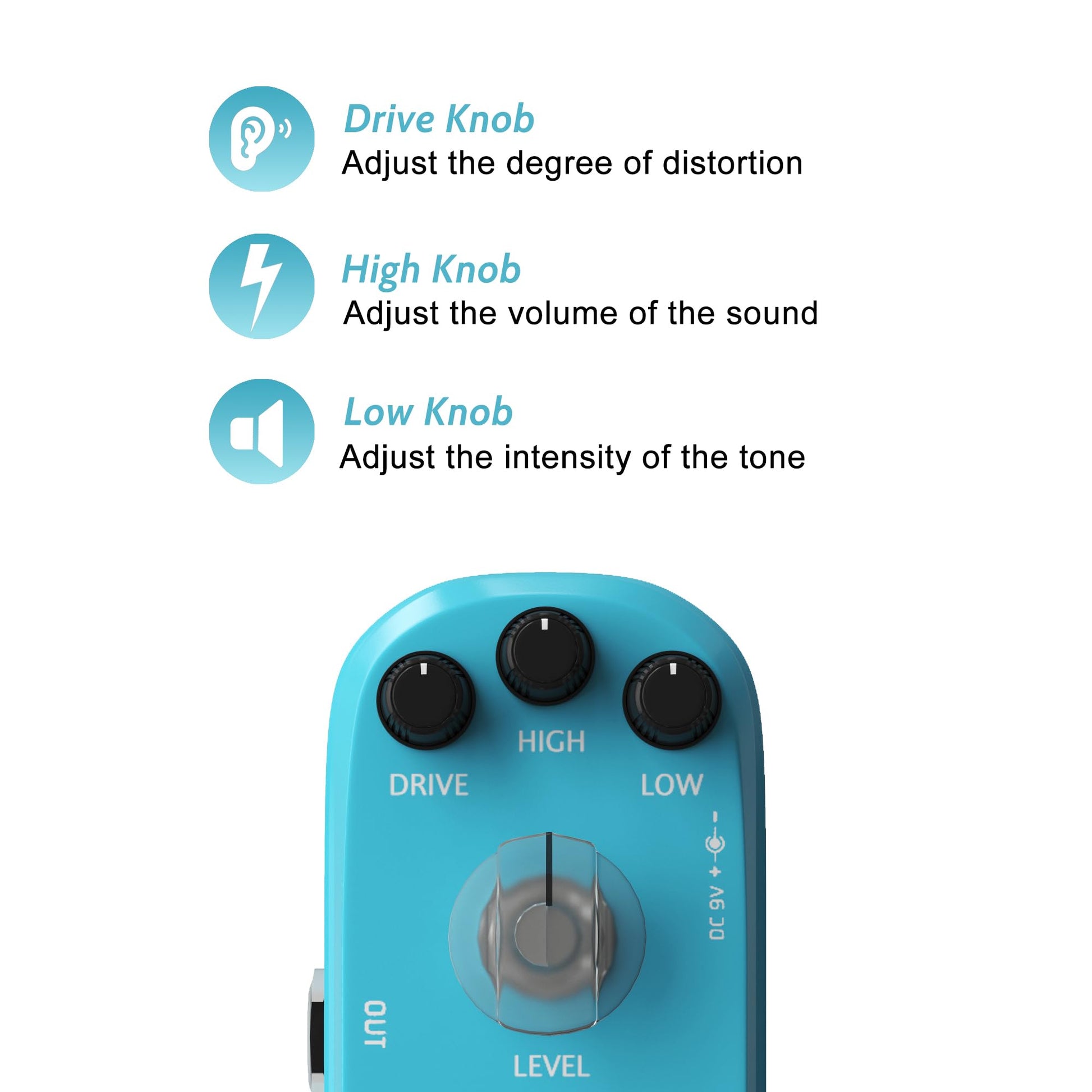 AZOR Overdrive - Pedal de efecto de guitarra de alta y baja, 3 modos, mini pedal para guitarra eléctrica True Bypass