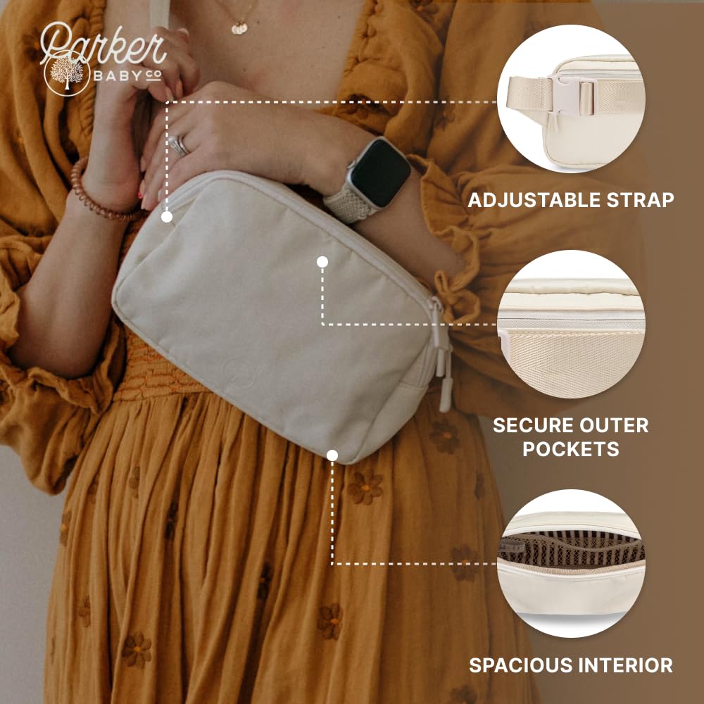 Parker Baby Co. - Riñonera Unisex, Bolsa Cruzada para Mamás, con amplio espacio para pañales | "Birch Belt Bag", Crema